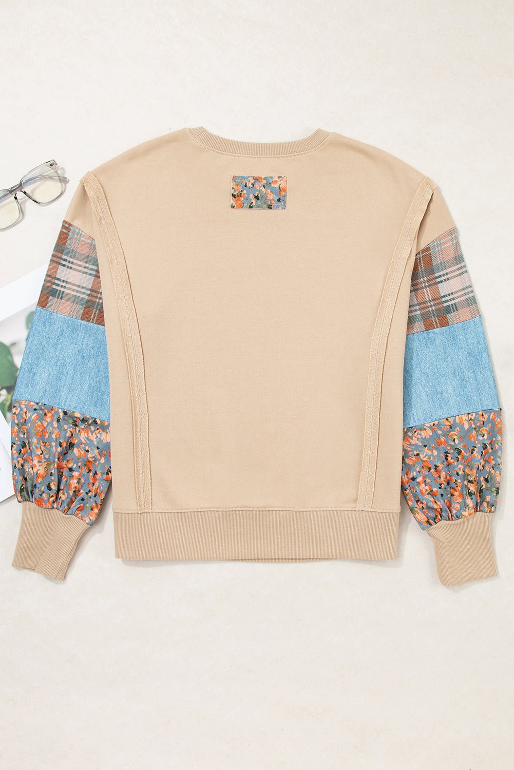 Colourblock Patchwork Sleeve Raw Seam Sweatshirt - eAura