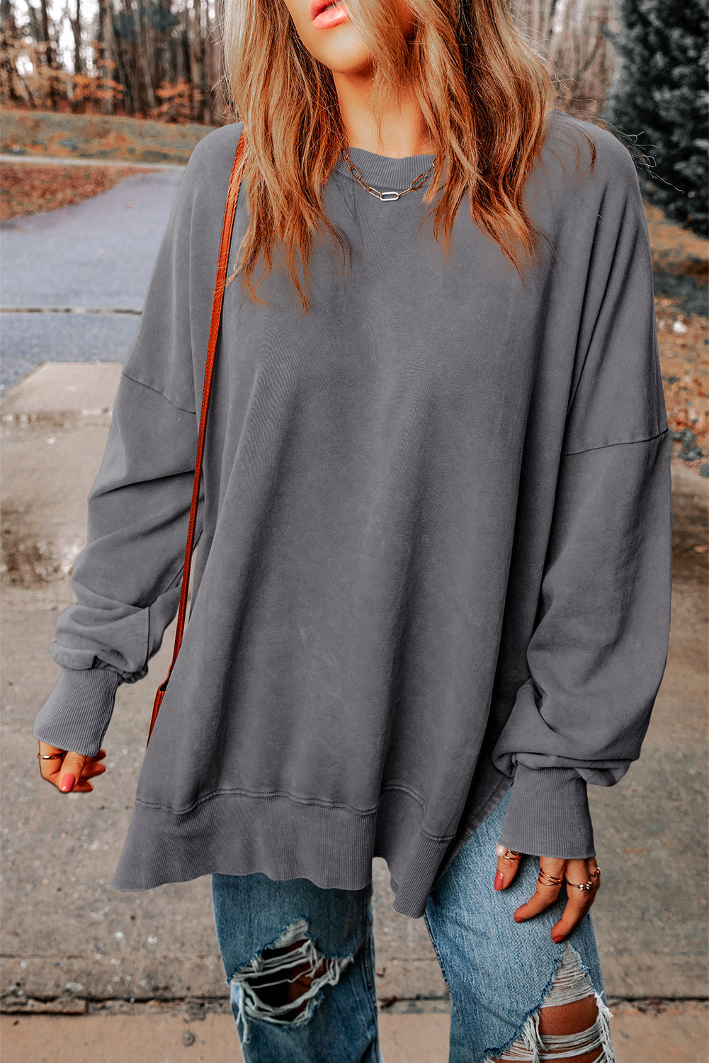 Green Drop Shoulder Ribbed Trim Oversized Sweatshirt eAura