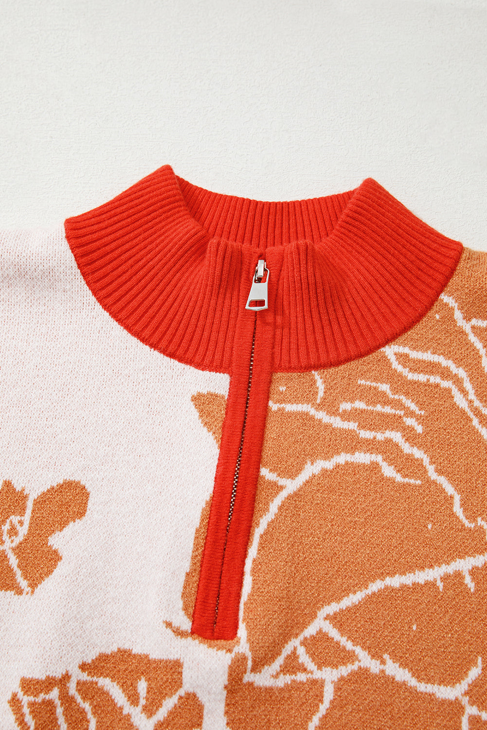 Floral Half Zip Collared Pullover Sweater eAura