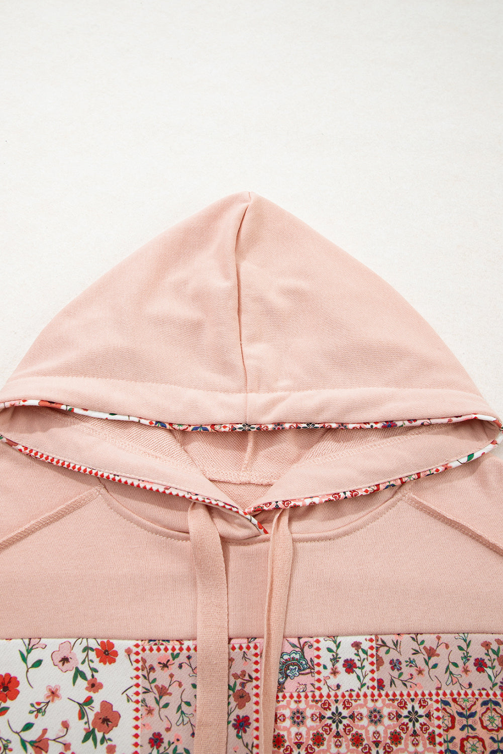 Mix Floral Patchwork Side Slit Drawstring Hoodie eAura