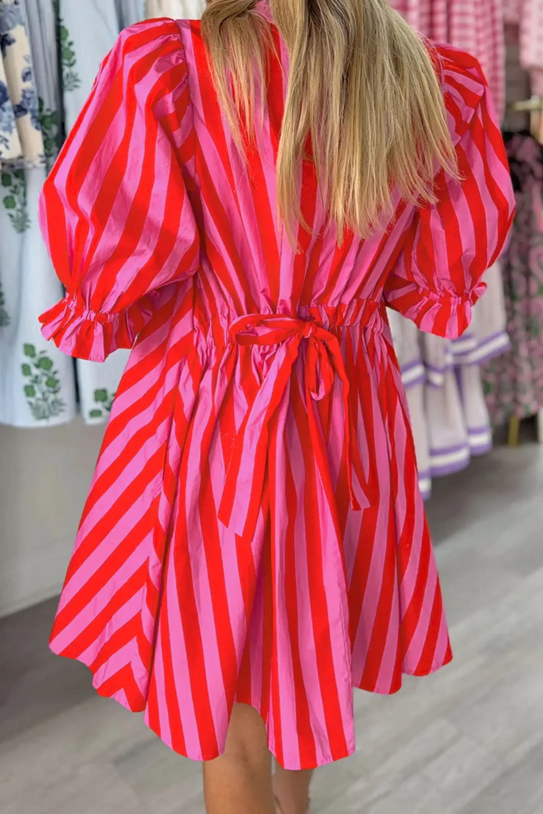 Stripe Puff Sleeve Mini Dress – Half Button