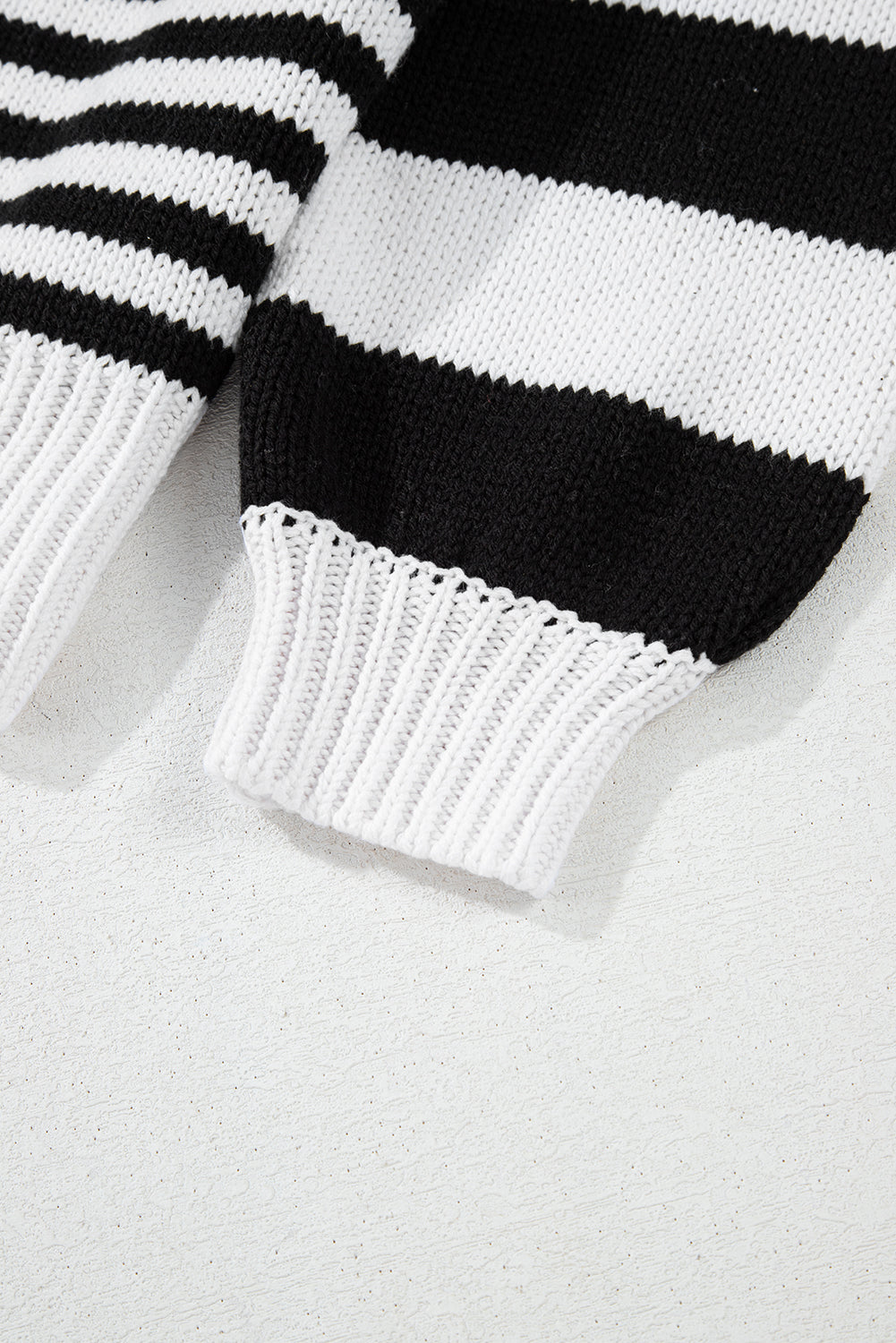 Black white Striped Drop Shoulder Bishop Sleeve Knit Sweater eAura