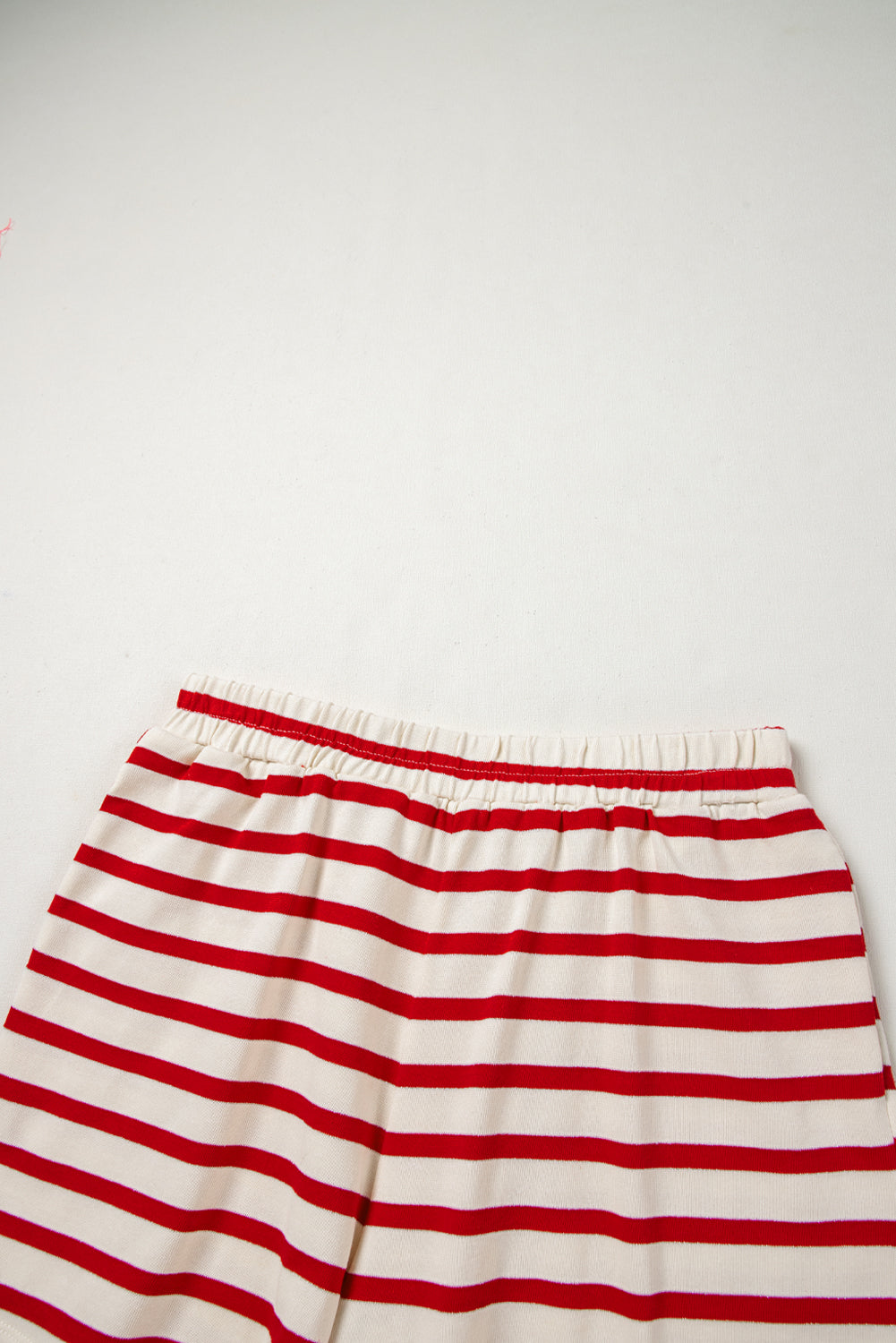 Red Stripe Lace-up Front Top and High Waist Shorts Set eAura