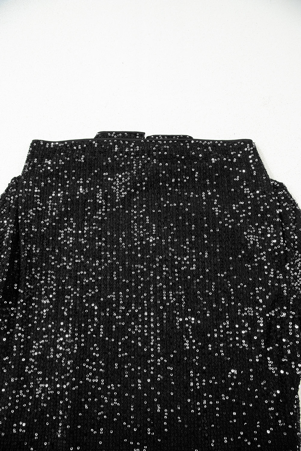 Black Sequin Mock Neck Drape Open Back Bell Sleeve Top eAura