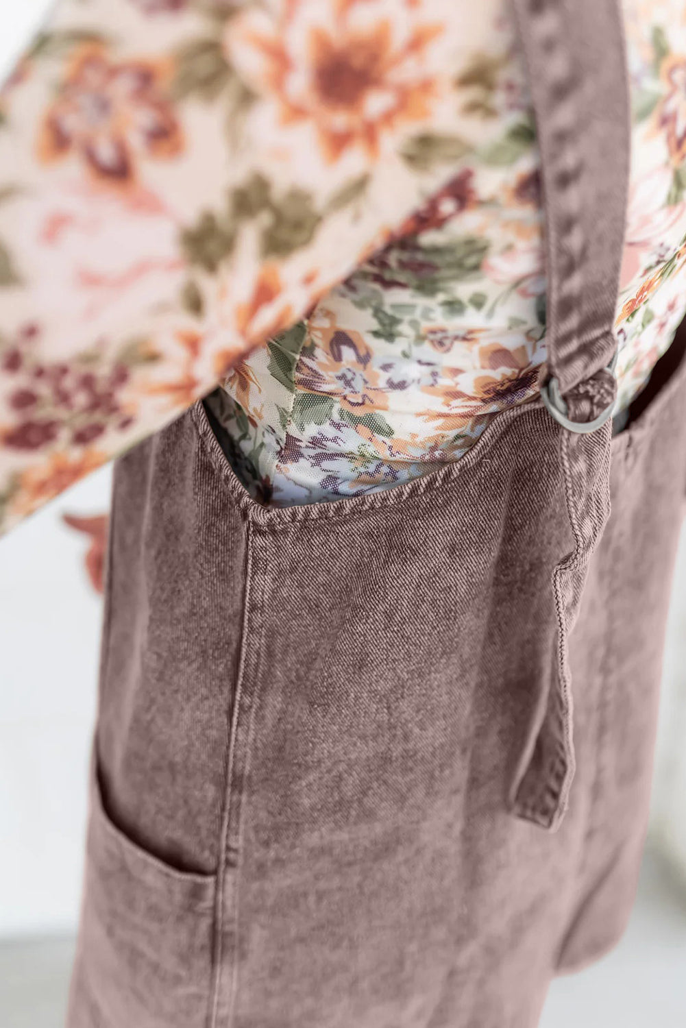 Washed Denim V-Neck Suspender Mini Dress - eAura