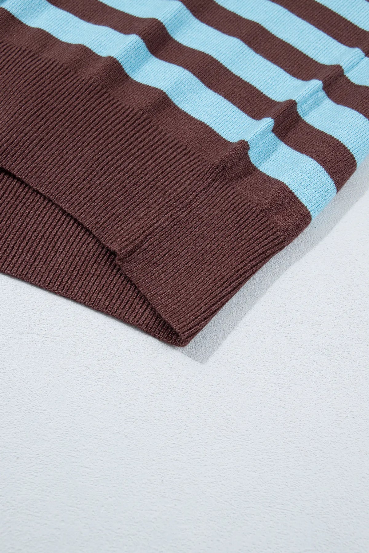 Colour Block Loose Crew Neck Cuffed Sweater – Brown Stripe