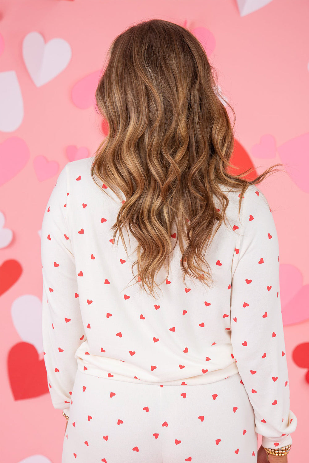 Tiny Hearts Printed Long Sleeve Top Drawstring Pyjama Set - eAura