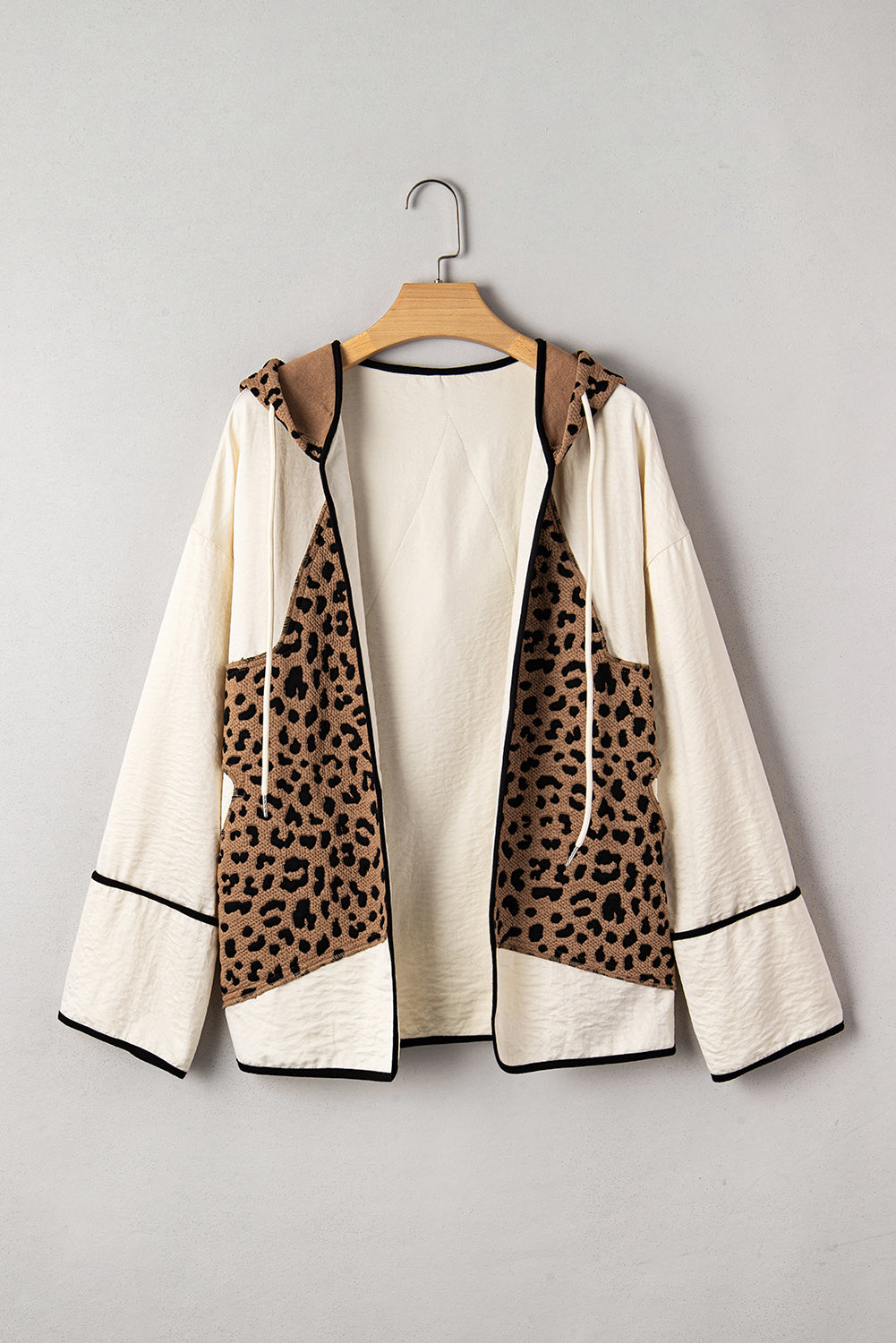 Brown Leopard Hooded Contrast Open Front Jacket eAura