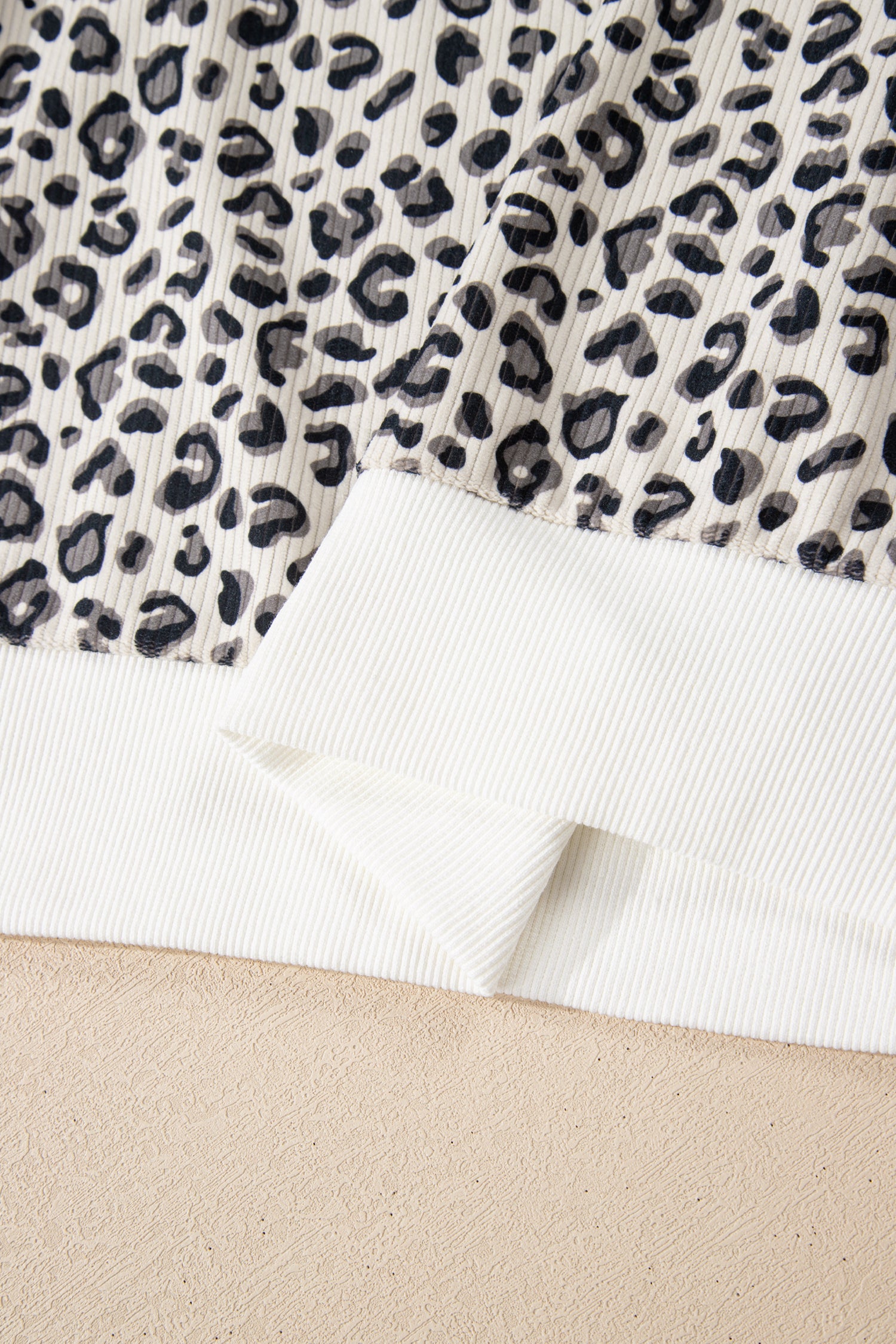 Leopard Print Quarter Zip Soft Corduroy Sweatshirt