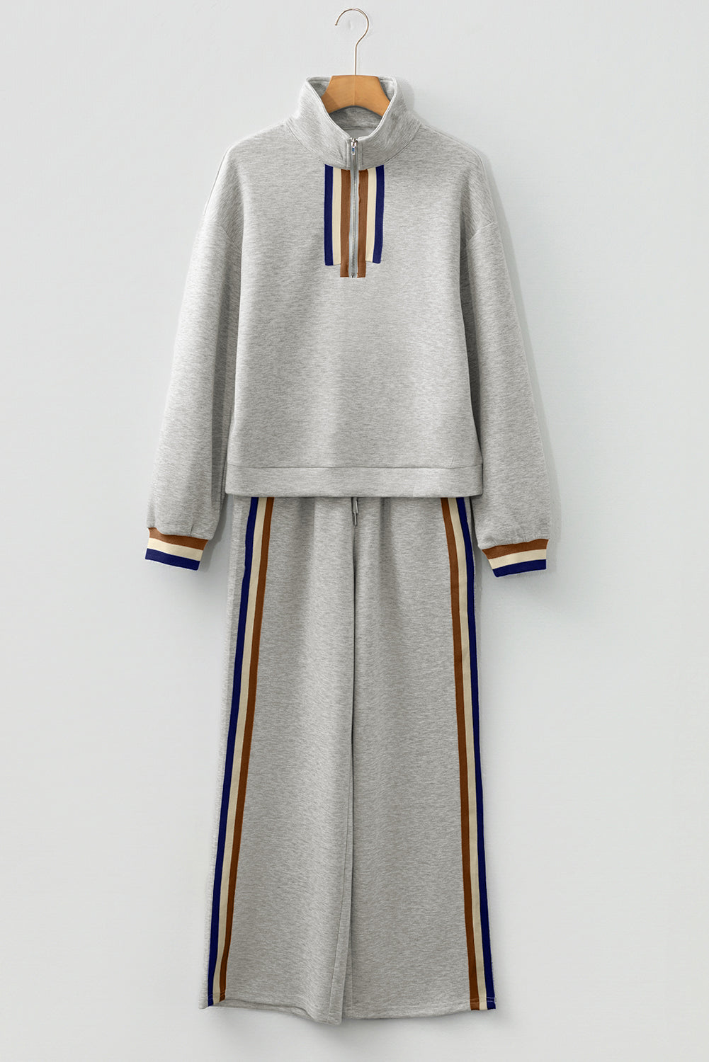 Striped Patchwork Quarter Zip Pullover Loose Trousers Co-ord set - eAura