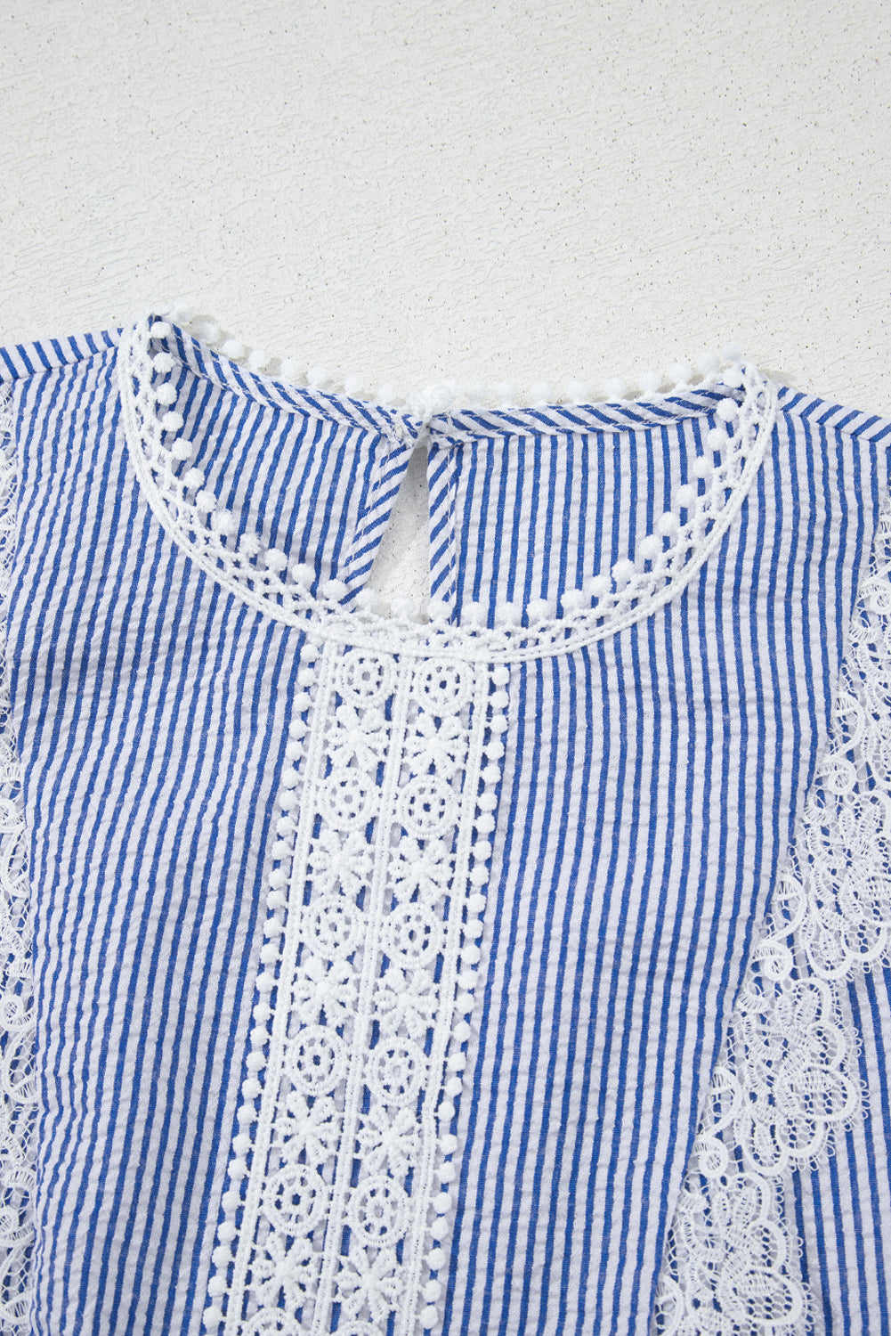 Sky Blue Stripe Lace Patchwork Crew Neck Tank Top eAura