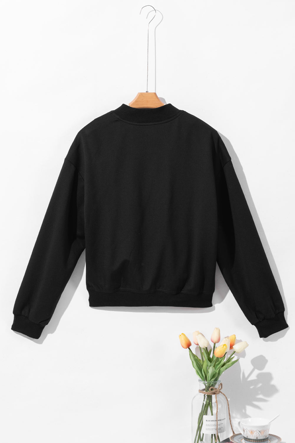 Black Big Pockets Baseball Collar Jacket Beagle Boutique Fashion Outlet