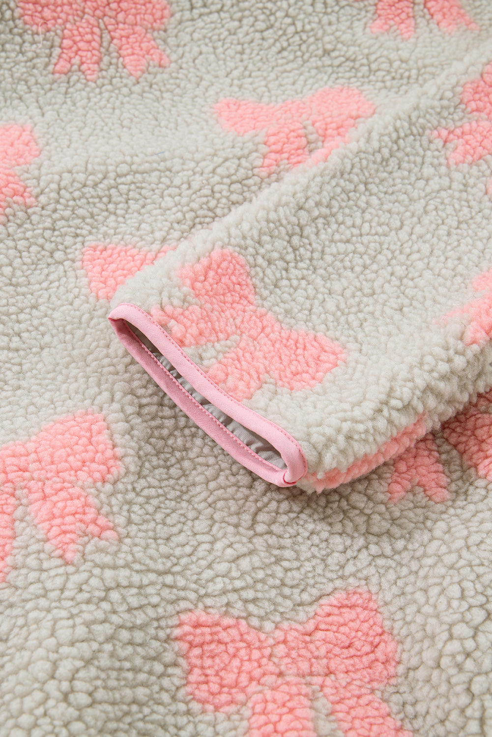 Grey Bow Sherpa Quarter Zip Drop Shoulder Baggy Sweatshirt - eAura