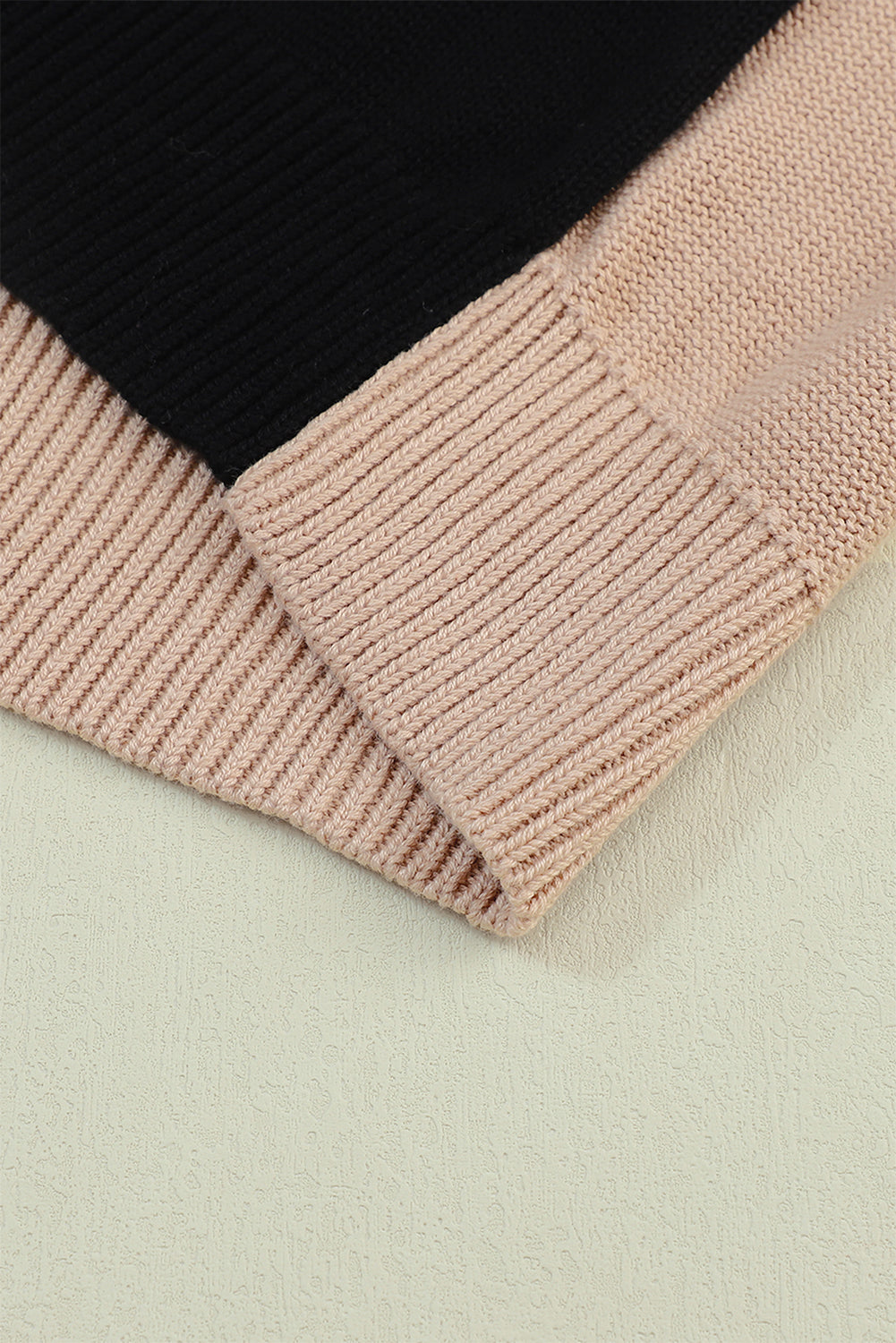 Pink Colourblock Bishop Sleeve Ribbed Trim Sweater eAura
