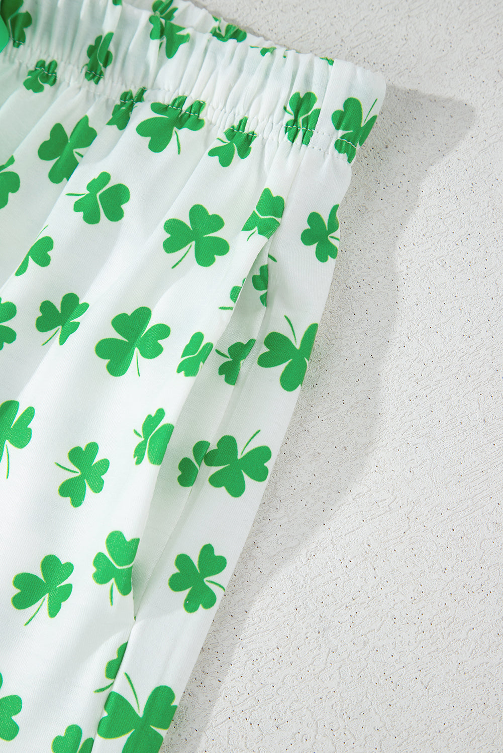 Green Clover Printed Short Sleeve and Ruffled Shorts Pyjama Set eAura