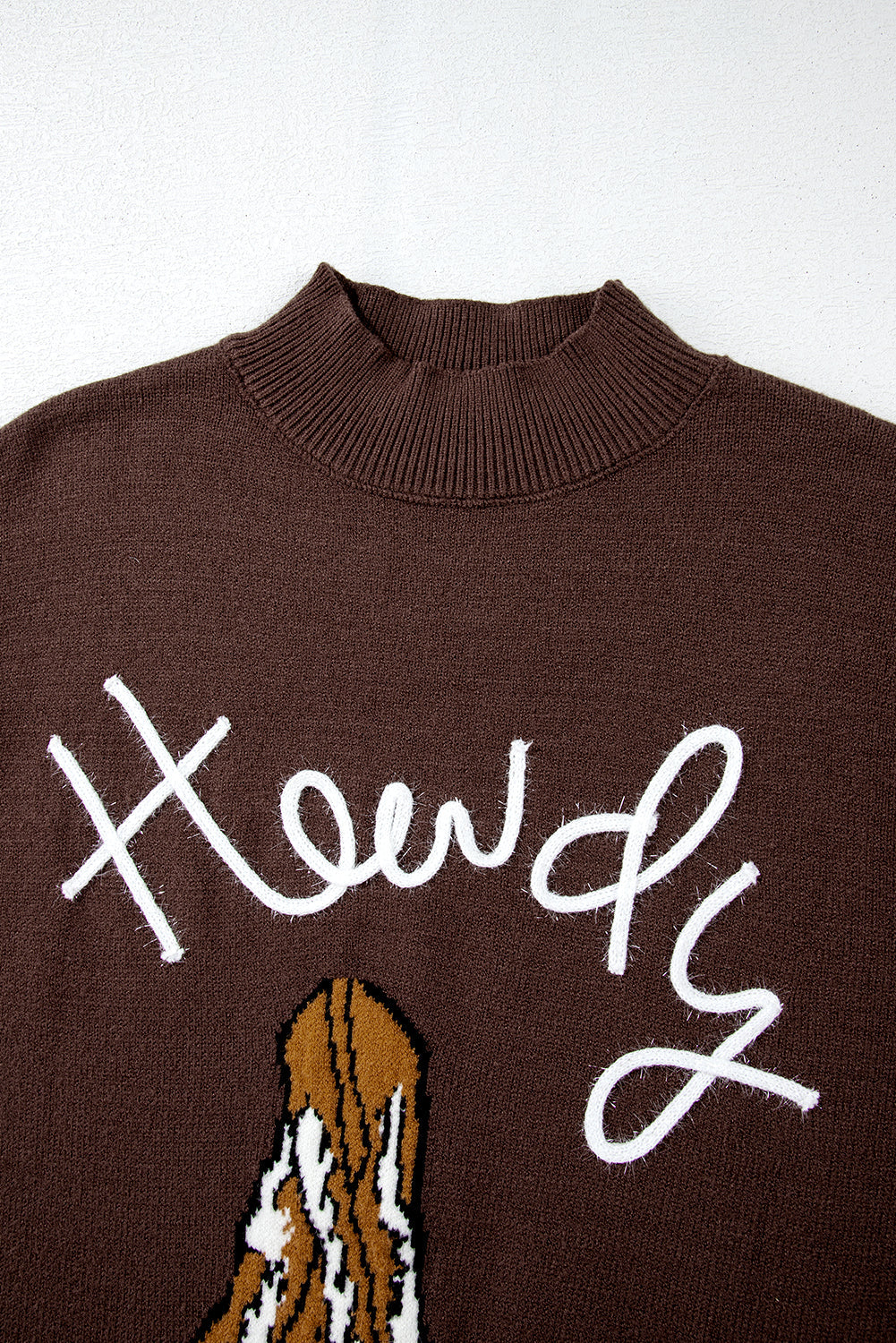 Coffee Western Howdy Boot Graphic High Neck Sweater Beagle Boutique Fashion Outlet