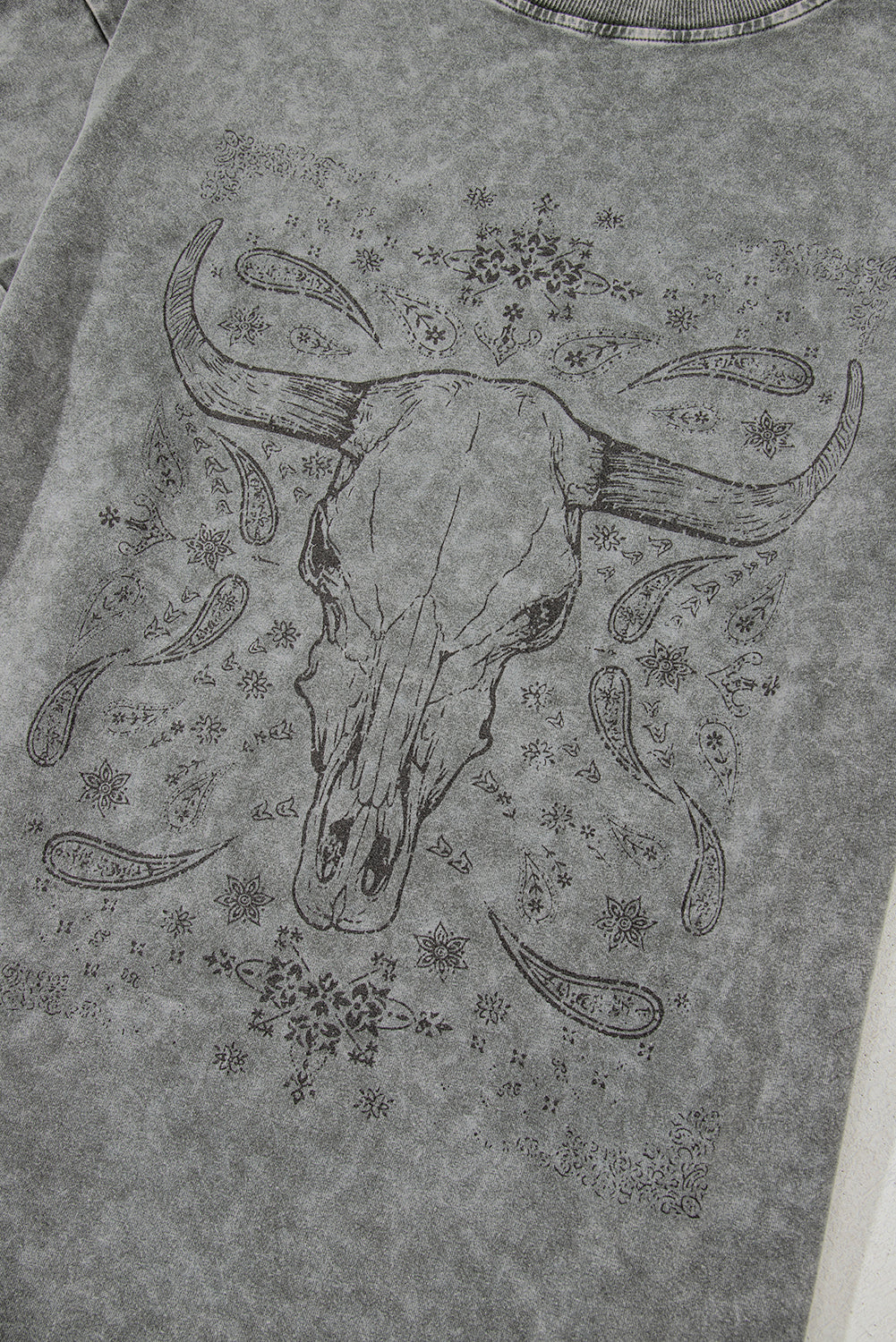 Light Grey Western Steer Head Tie Dye Print Crew Neck T Shirt eAura