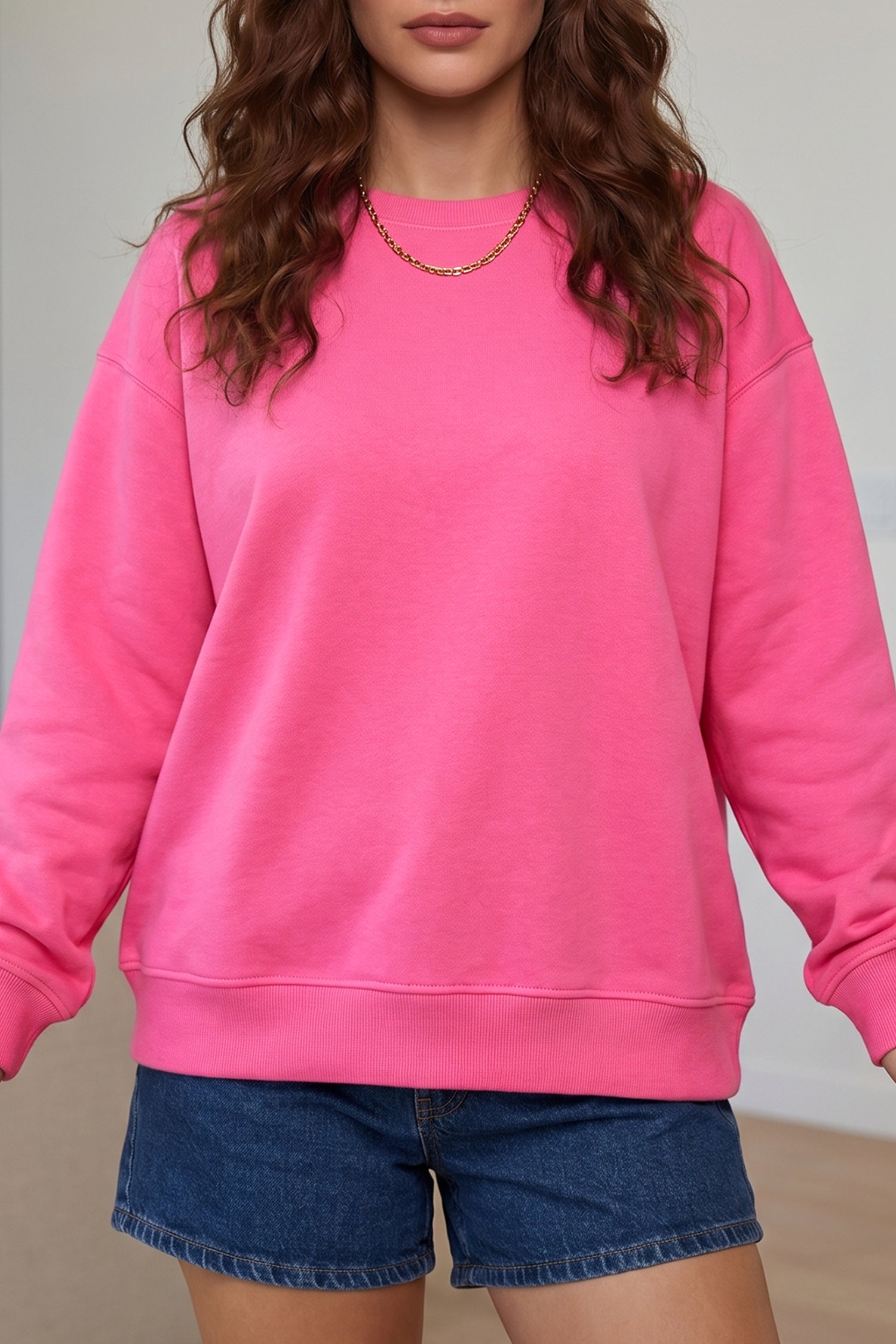 Slogan Print Round Neck Long Sleeve Sweatshirt – Sachet Pink