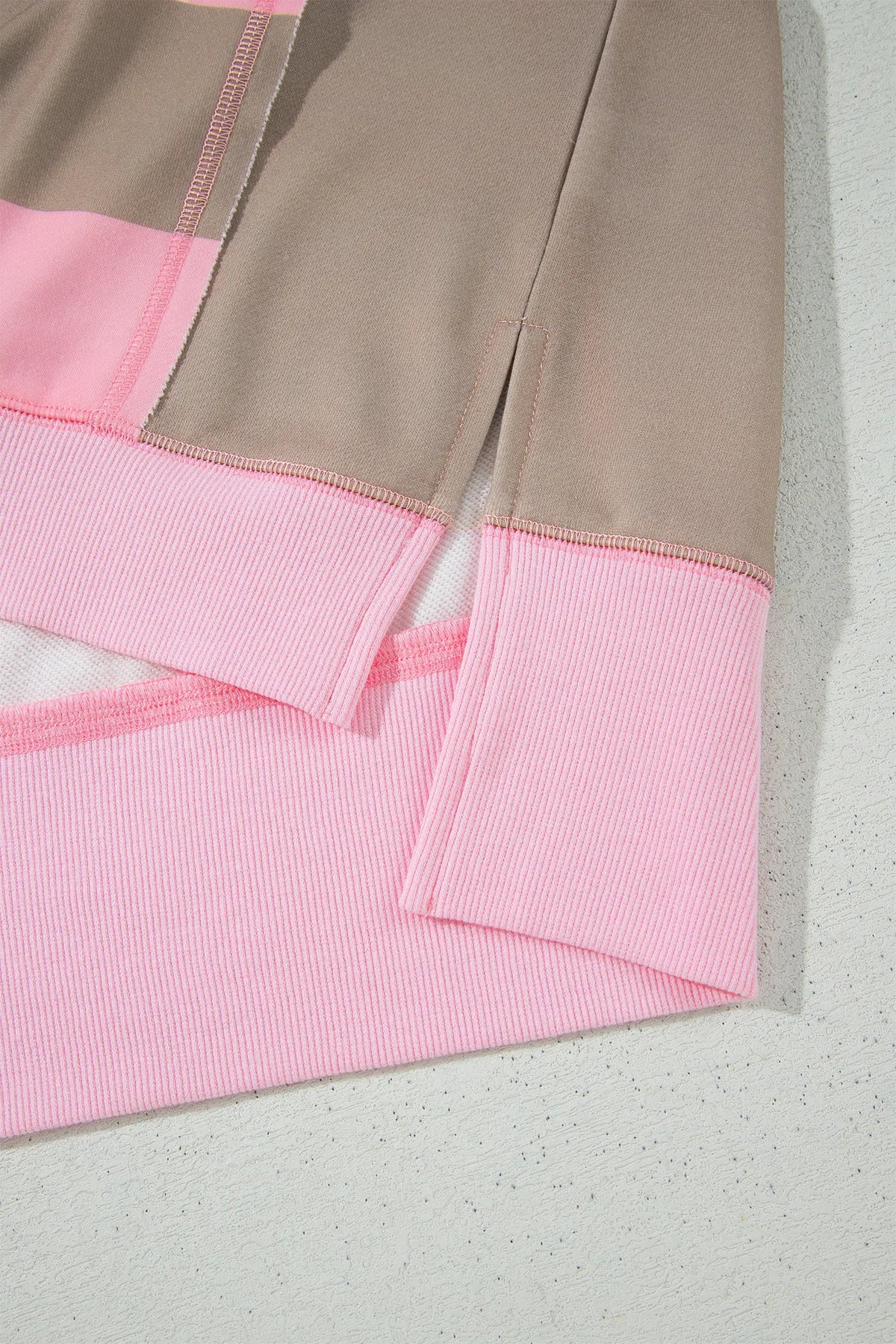 Striped Colourblock Patch Pocket Split Hem Oversized Long Sleeve Sweatshirt – Pink Stripe