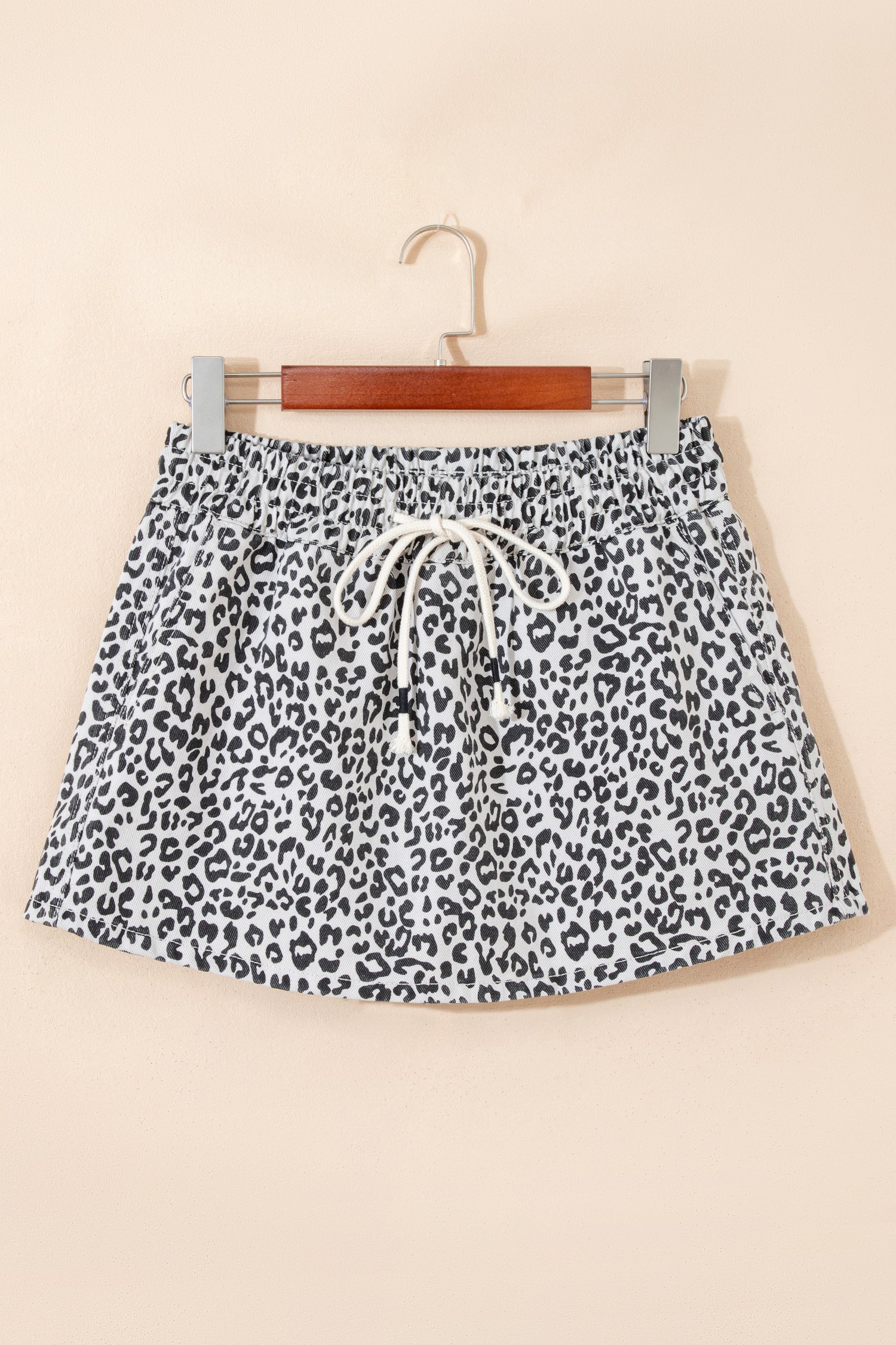 Leopard Print Tassel Drawstring Casual Denim Skort – Khaki