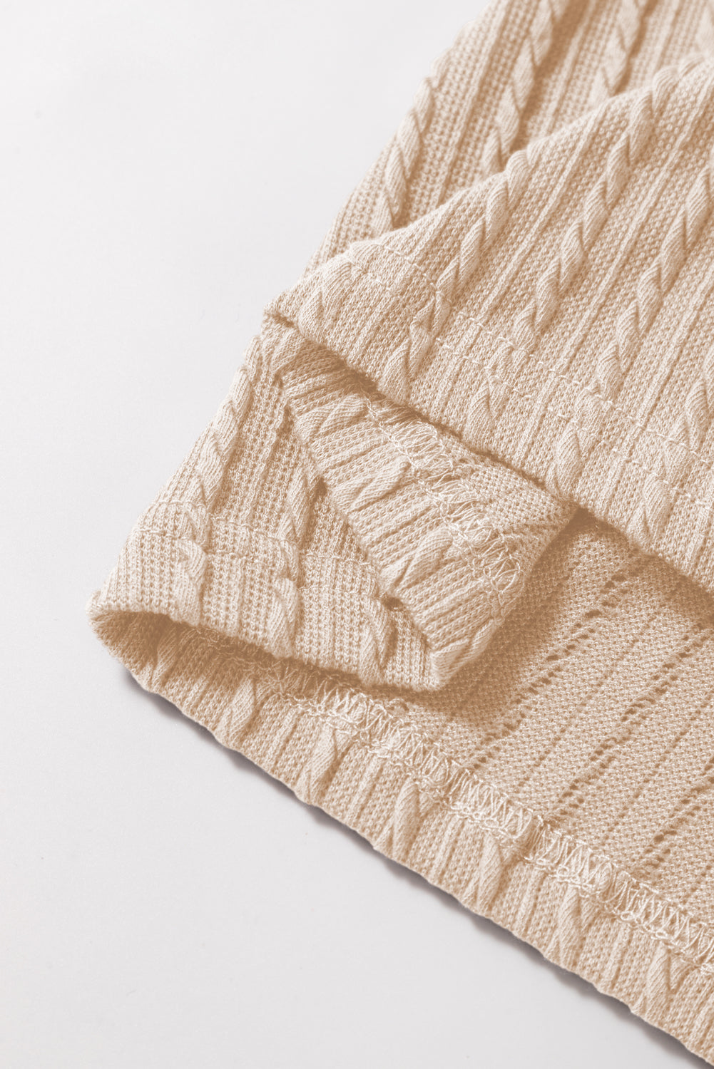 Beige Solid Colour Textured Flutter Sleeve Top eAura