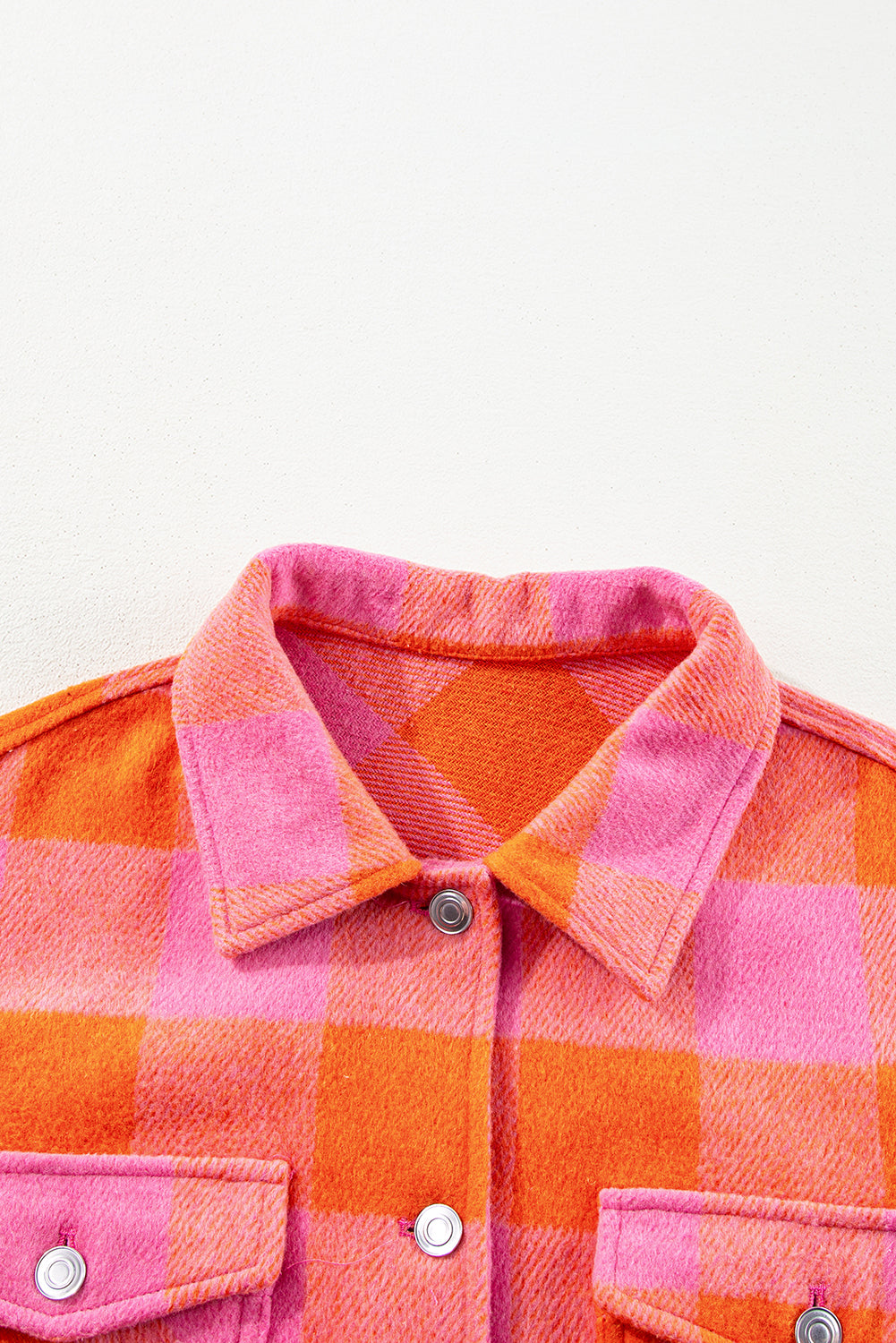 Orange Plaid Chest Pockets Button-up Turn Down Collar Jacket Beagle Boutique Fashion Outlet