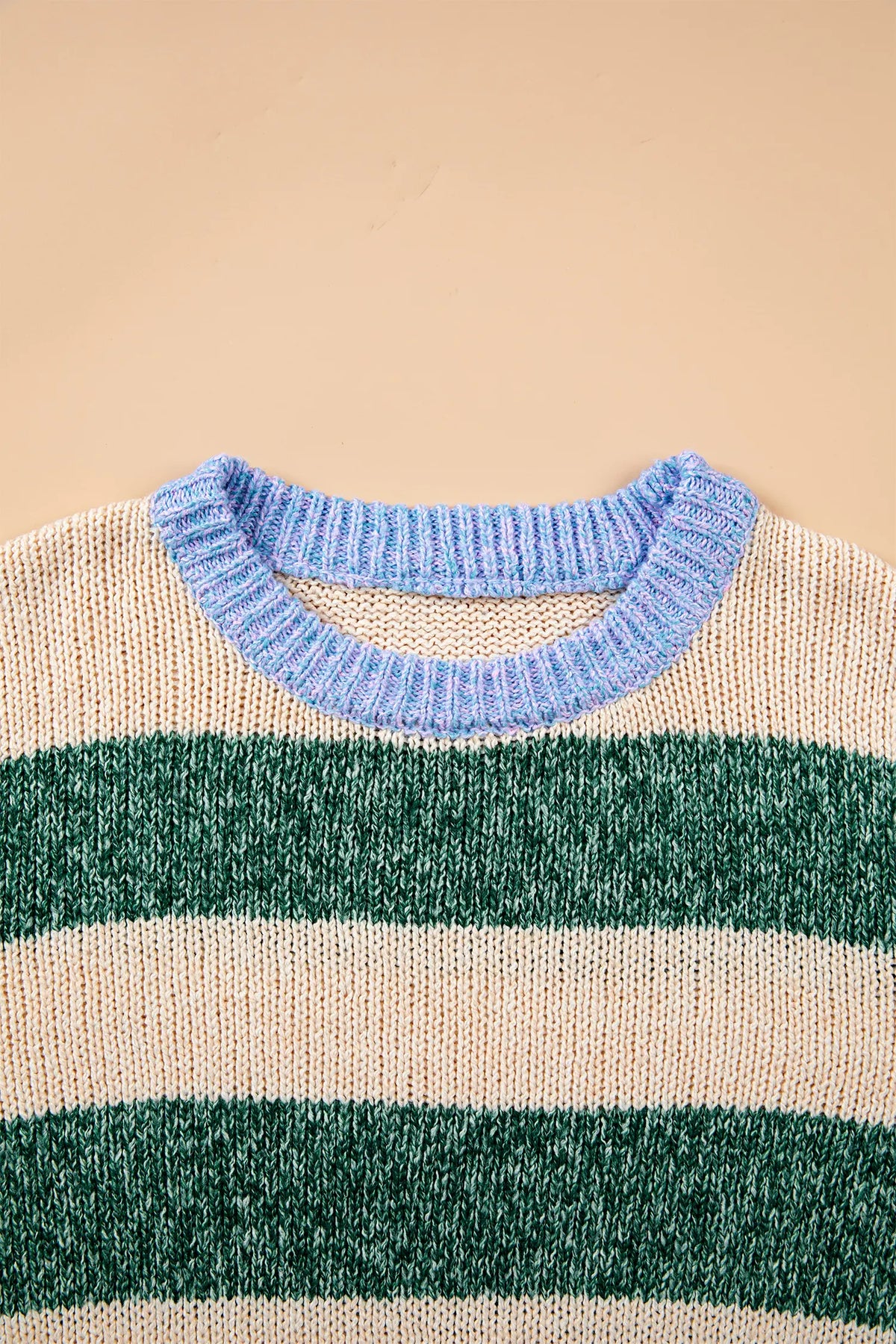 Striped Colourblock Drop Shoulder Pullover Sweater – Green Stripe