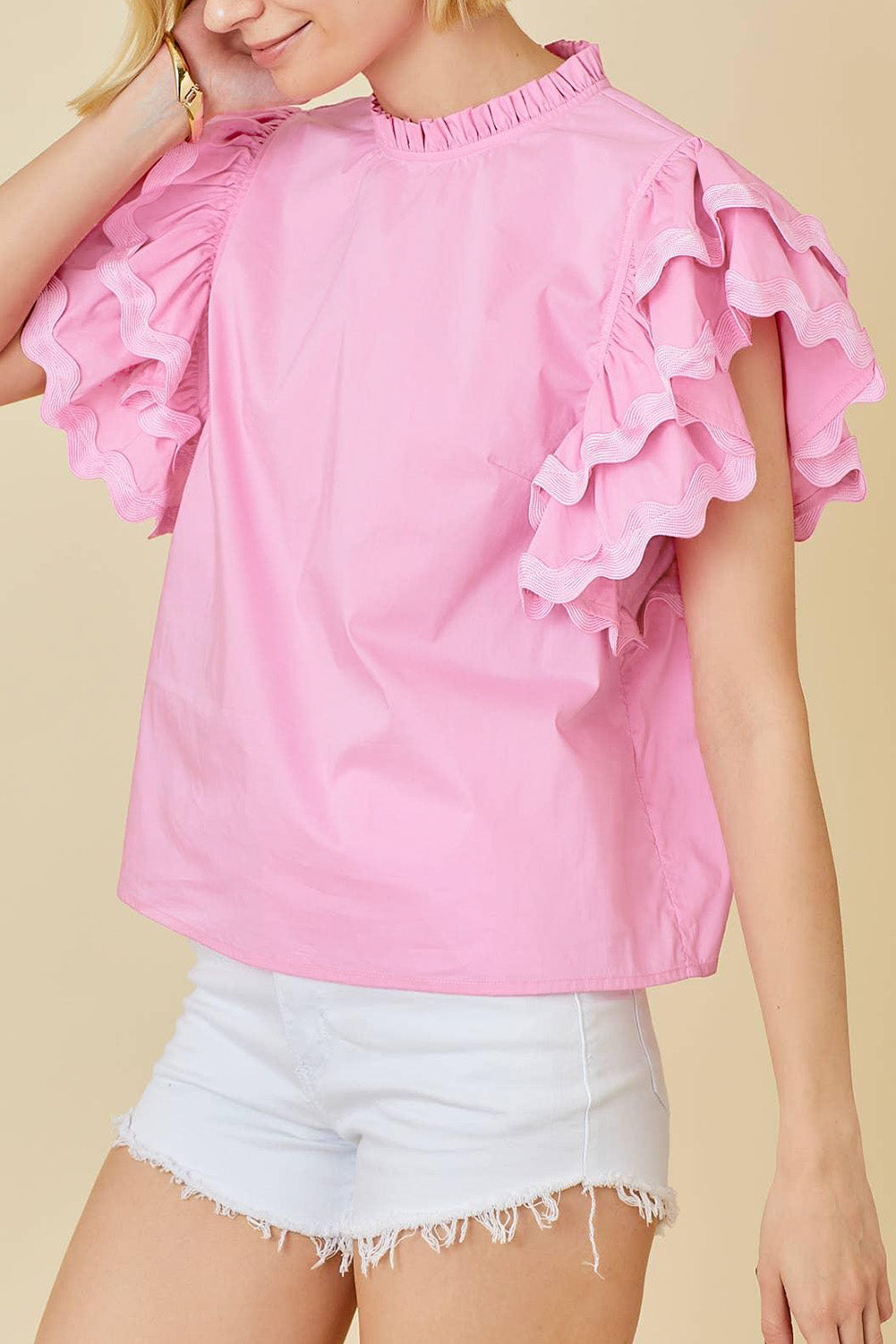 Bonbon Ricrac Ruffled Sleeve Frilled Collar Blouse eAura