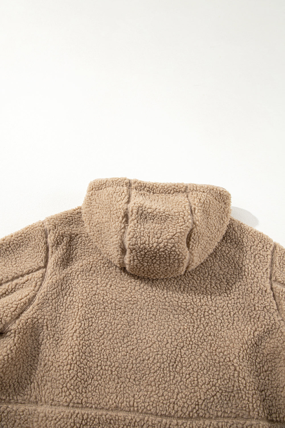 Pale Khaki Fleece Zip Up Drawstring Hooded Pocketed Jacket eAura