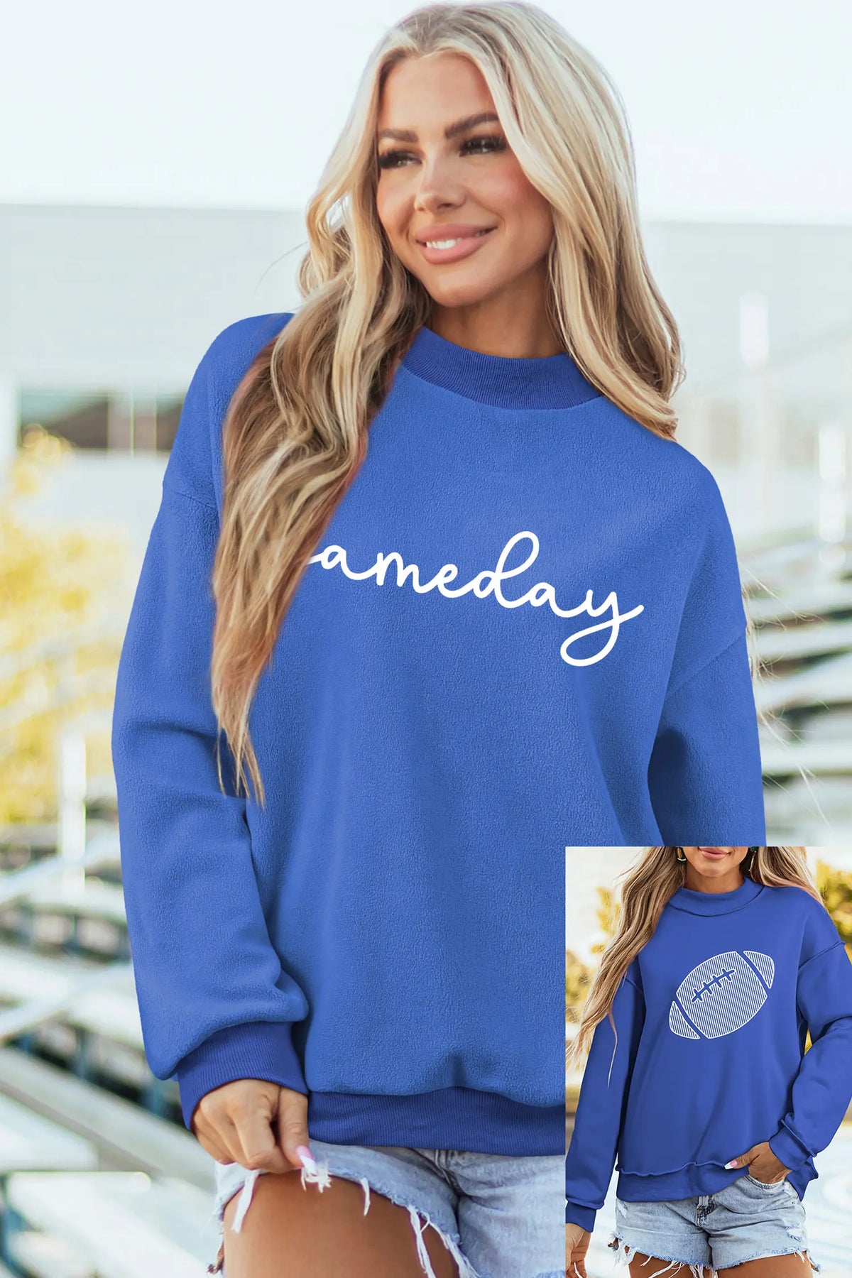 Reversible Gameday Football Graphic Oversized Sweatshirt – Dark Blue