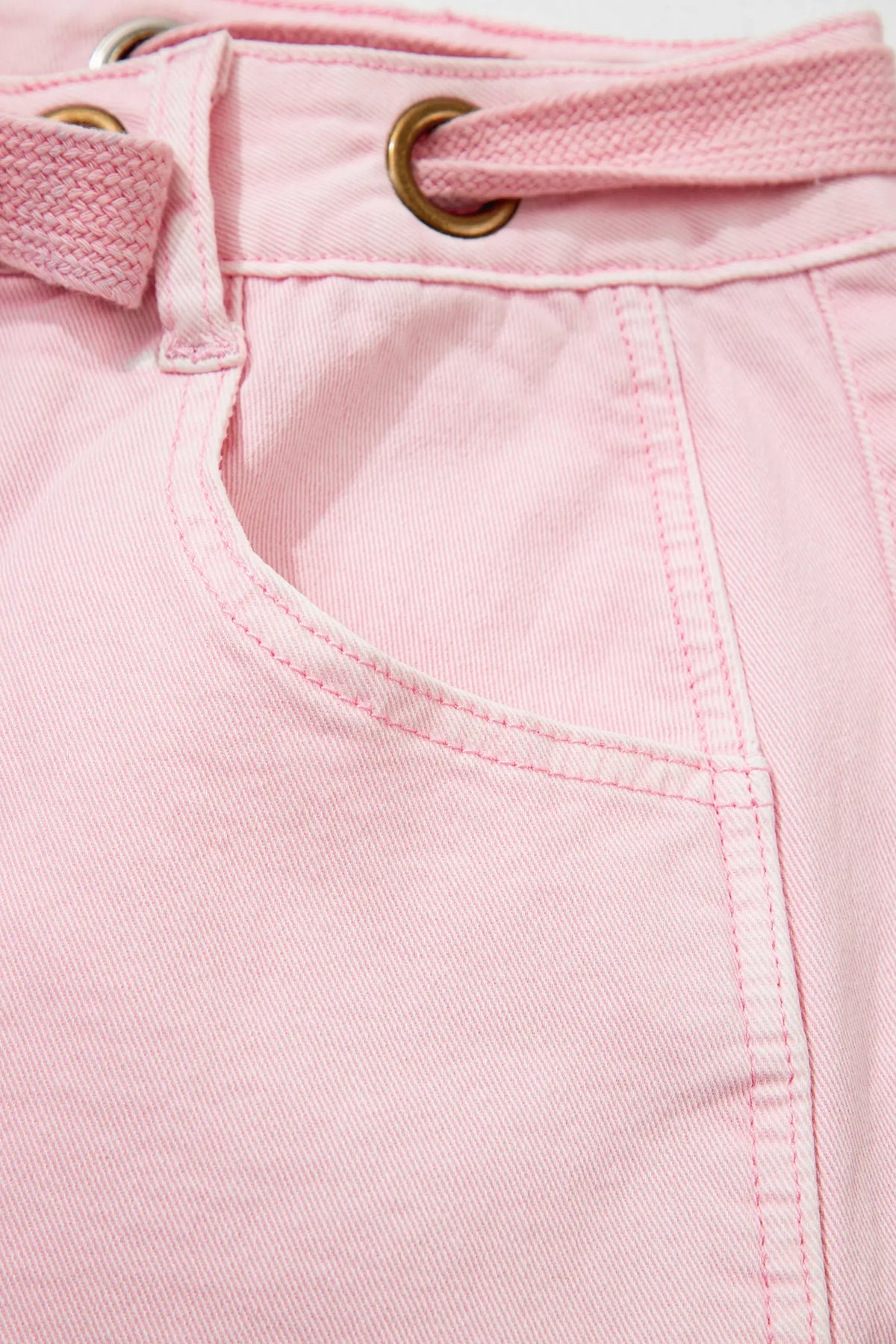 Solid Colour Grommet Detail Knot Waist Barrel Jeans – Yellow