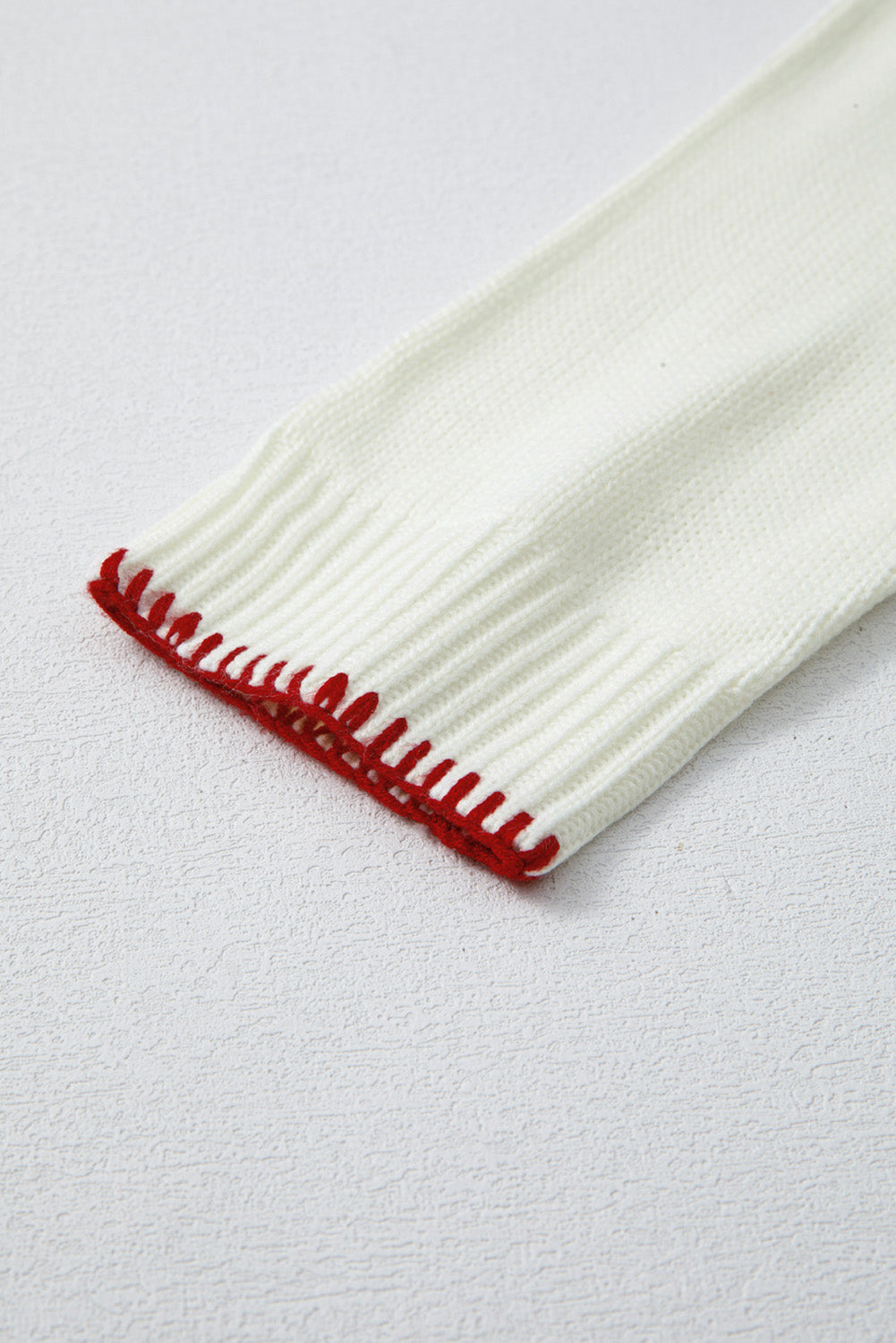 White Bow Pattern Contrast Trim Christmas Loose Graphic Sweater - eAura