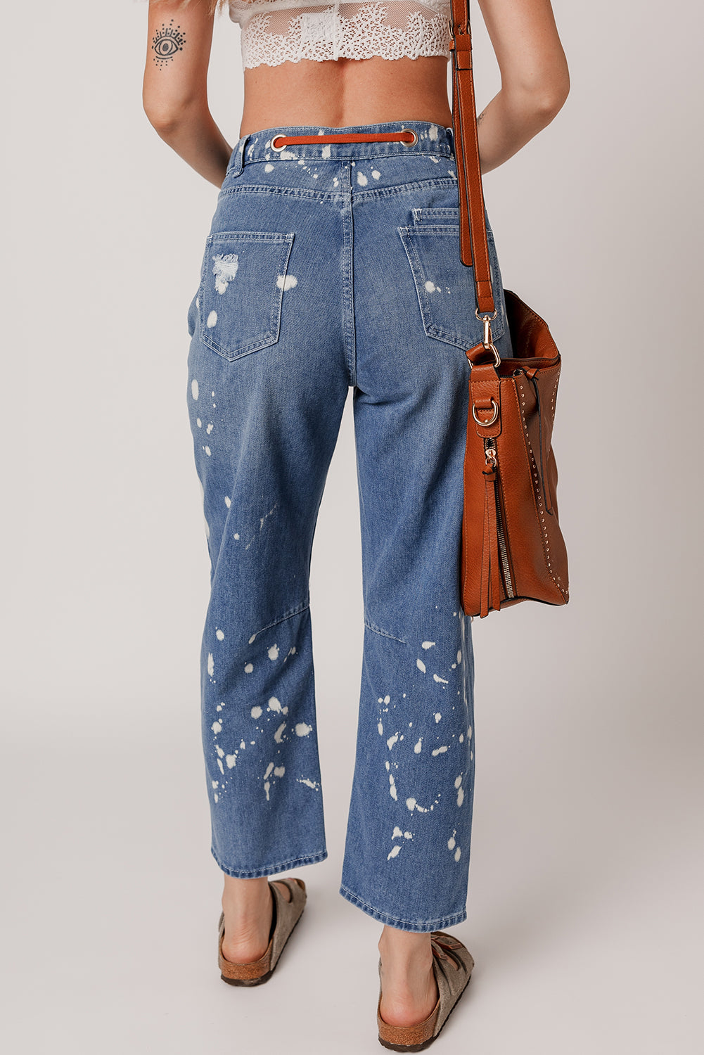 Ashleigh Blue Ripped Splattering Paint Rope Waist Cropped Straight Jeans eAura
