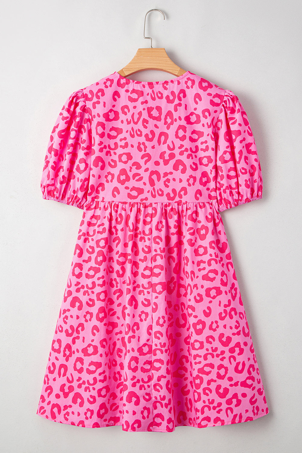 Rose Leopard Puff Sleeve Tie Front High Waist Mini Dress eAura