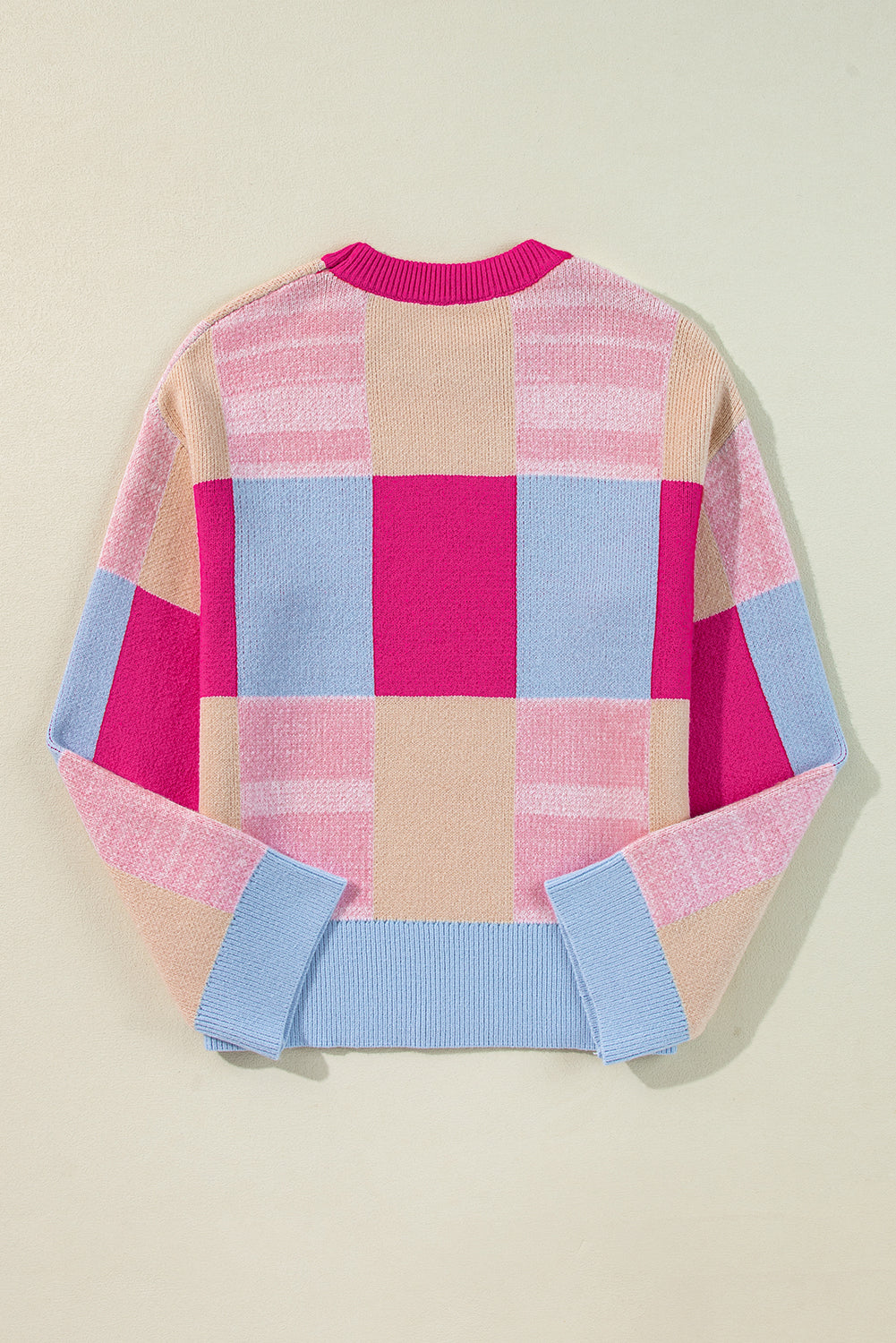 Rose Red Colour Block Drop Shoulder Crewneck Loose Fit Sweater eAura
