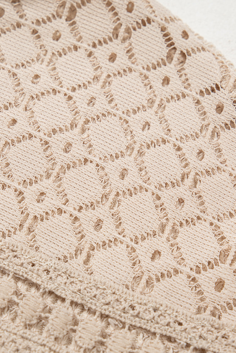 Oatmeal Lace Patchwork Waffle Short Sleeve Top eAura