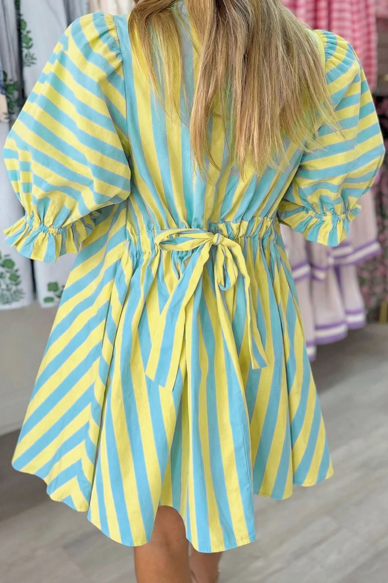 Stripe Puff Sleeve Mini Dress – Half Button