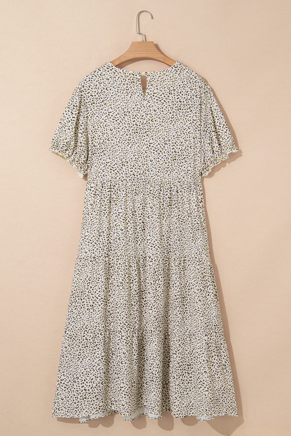 Beige Plus Size Leopard Print Frill Trim Short Sleeve Flared Dress BB Fashion Outlet