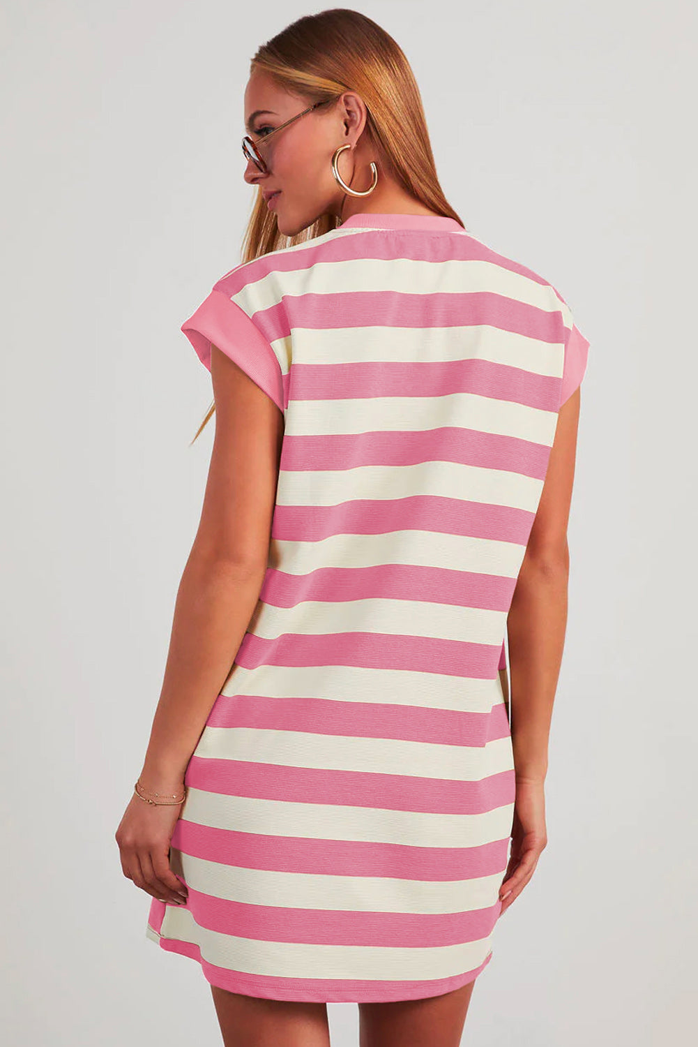 Stripe Cap Sleeve Shift T-Shirt Dress