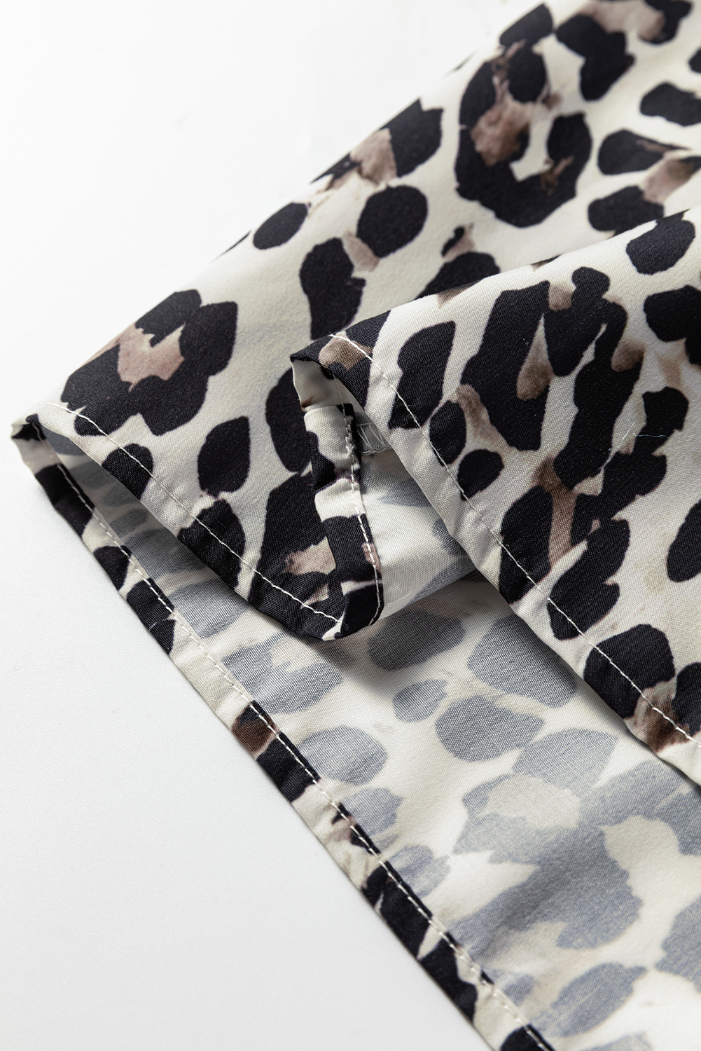 Leopard Print Contrast Patchwork Cuffs Button Collared Top - eAura