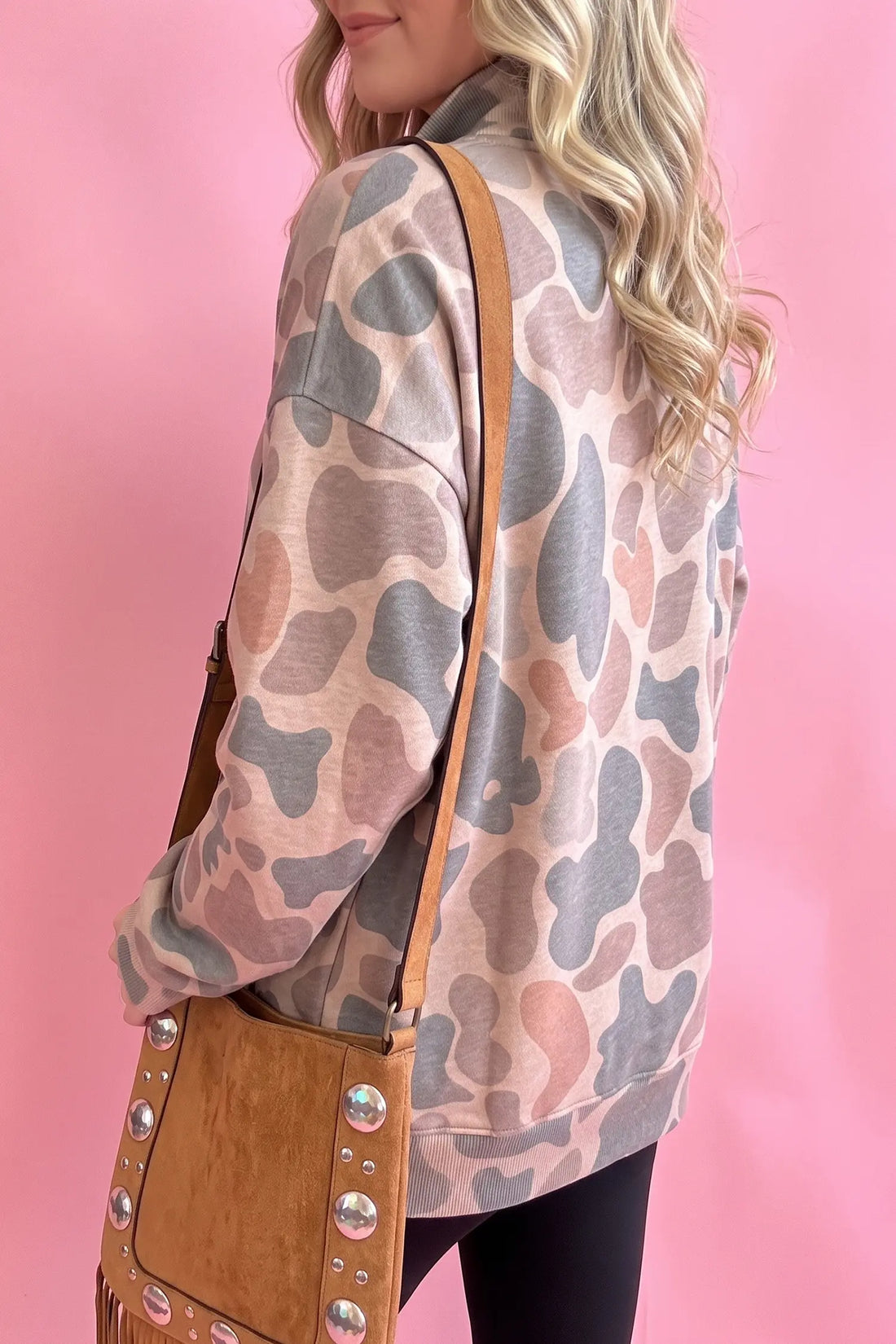 Stand Neck Pullover Sweatshirt Half Button Camouflage