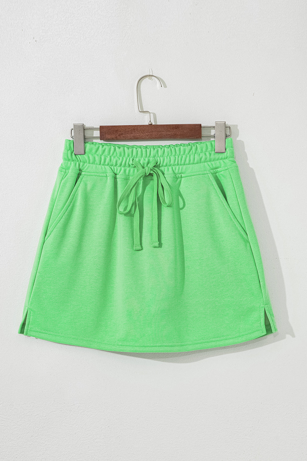 Light Green French Terry Drawstring Mini Skort with Pockets eAura
