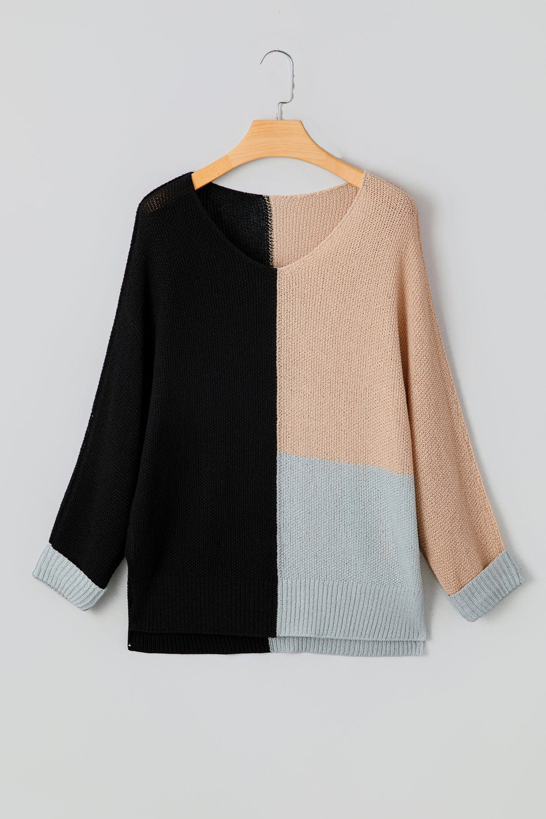 Colour Block Knit V-Neck Sweater - eAura
