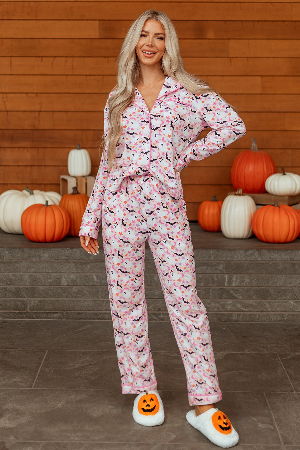 Pink Halloween Eve Haunted Honey Bat Print Pyjama Set - eAura