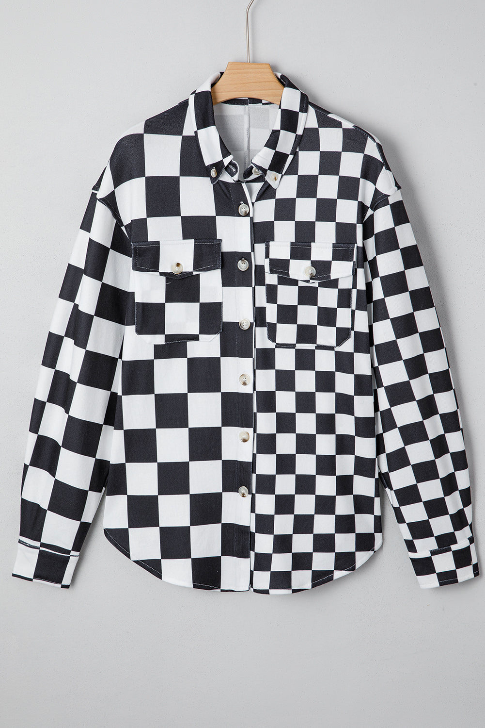Checkerboard Flap Pocket Button Front Shacket eAura