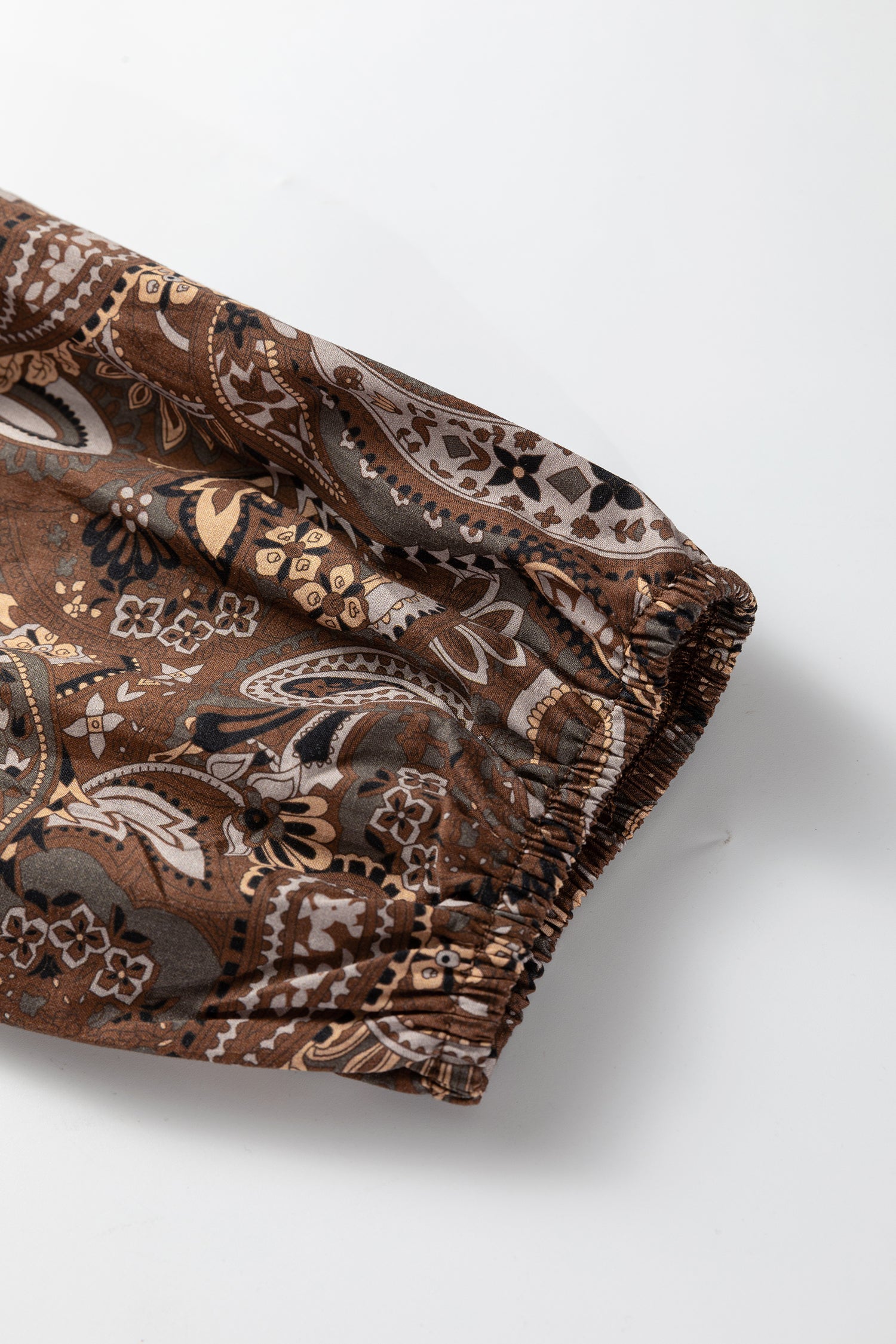 Paisley Print Half Buttons Puff Sleeve Flowy Short Dress - Dresses/Mini Dresses