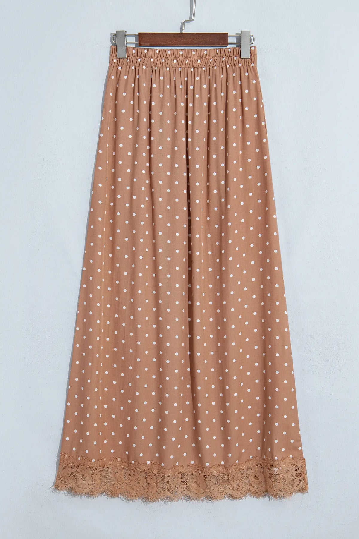 Polka Dot Lace Hem Elegant Long Shift Skirt – Khaki