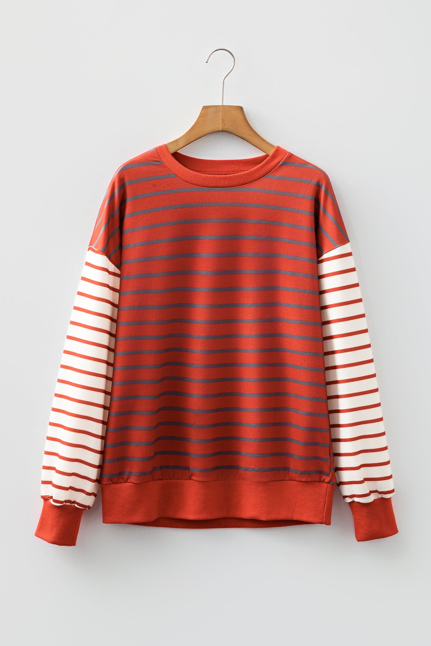 Orange Stripe Contrast Sleeve Drop Shoulder Sweatshirt - eAura
