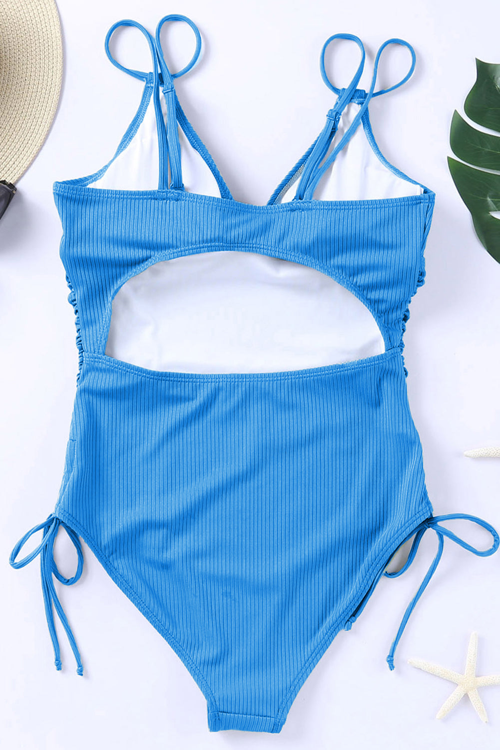 Orange Adjustable Straps Ribbed Knit One Piece Swimsuit eAura