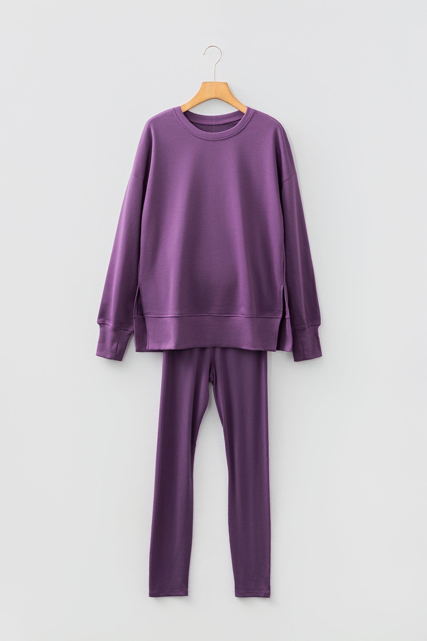 Oversize Slit Sweatshirt and Ribbed Leggings Co-ord Set - eAura